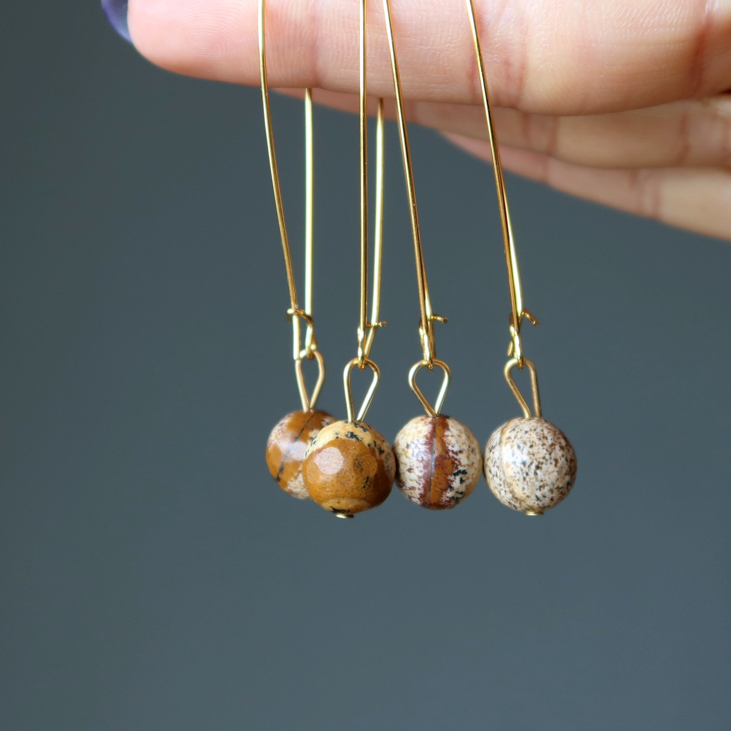 Boucles d'oreilles Jaspe Paysage Beauté de la Terre Pierre précieuse Marron