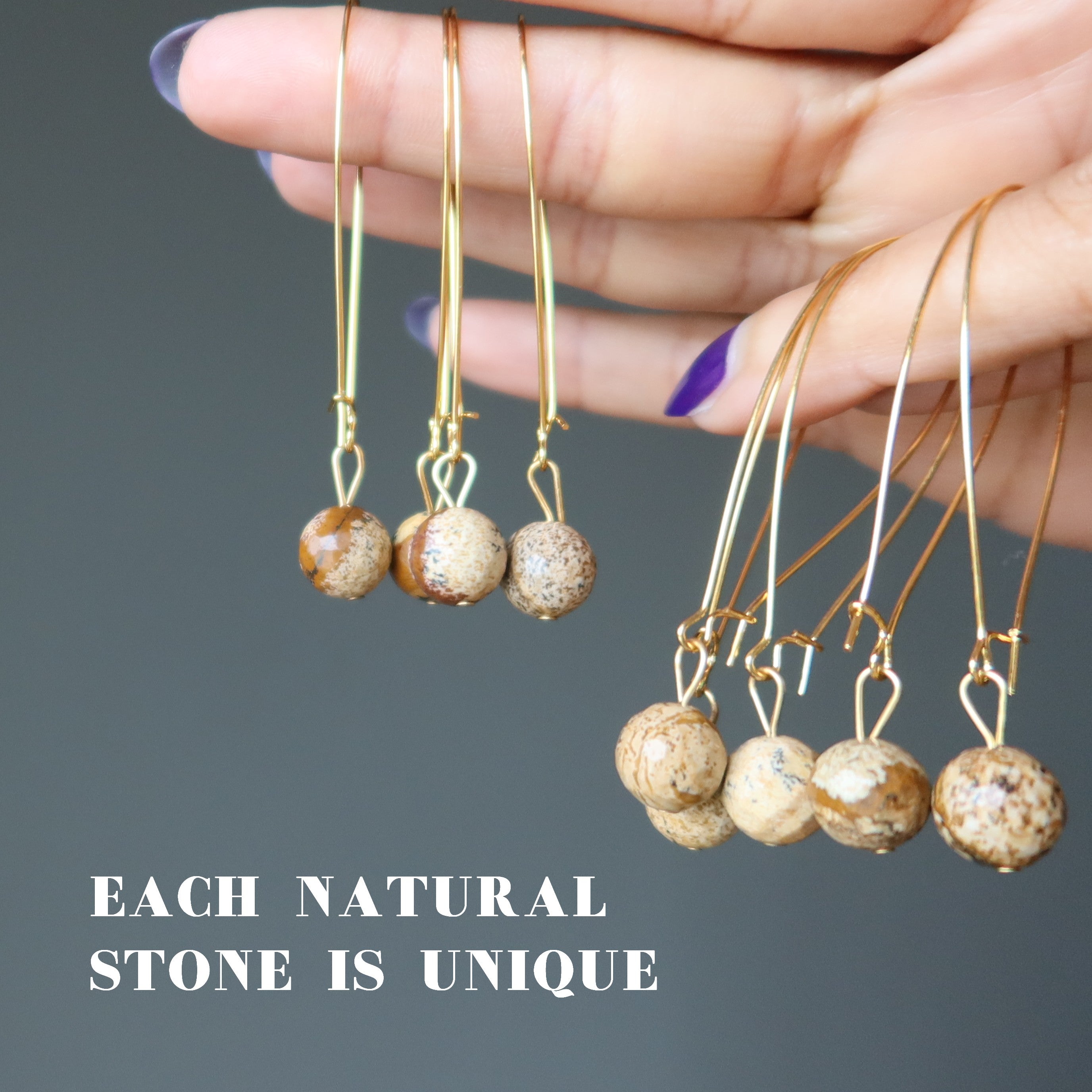Boucles d'oreilles Jaspe Paysage Beauté de la Terre Pierre précieuse Marron