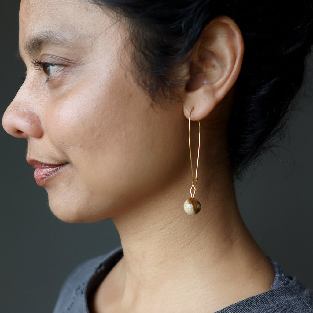 Boucles d'oreilles Jaspe Paysage Beauté de la Terre Pierre précieuse Marron