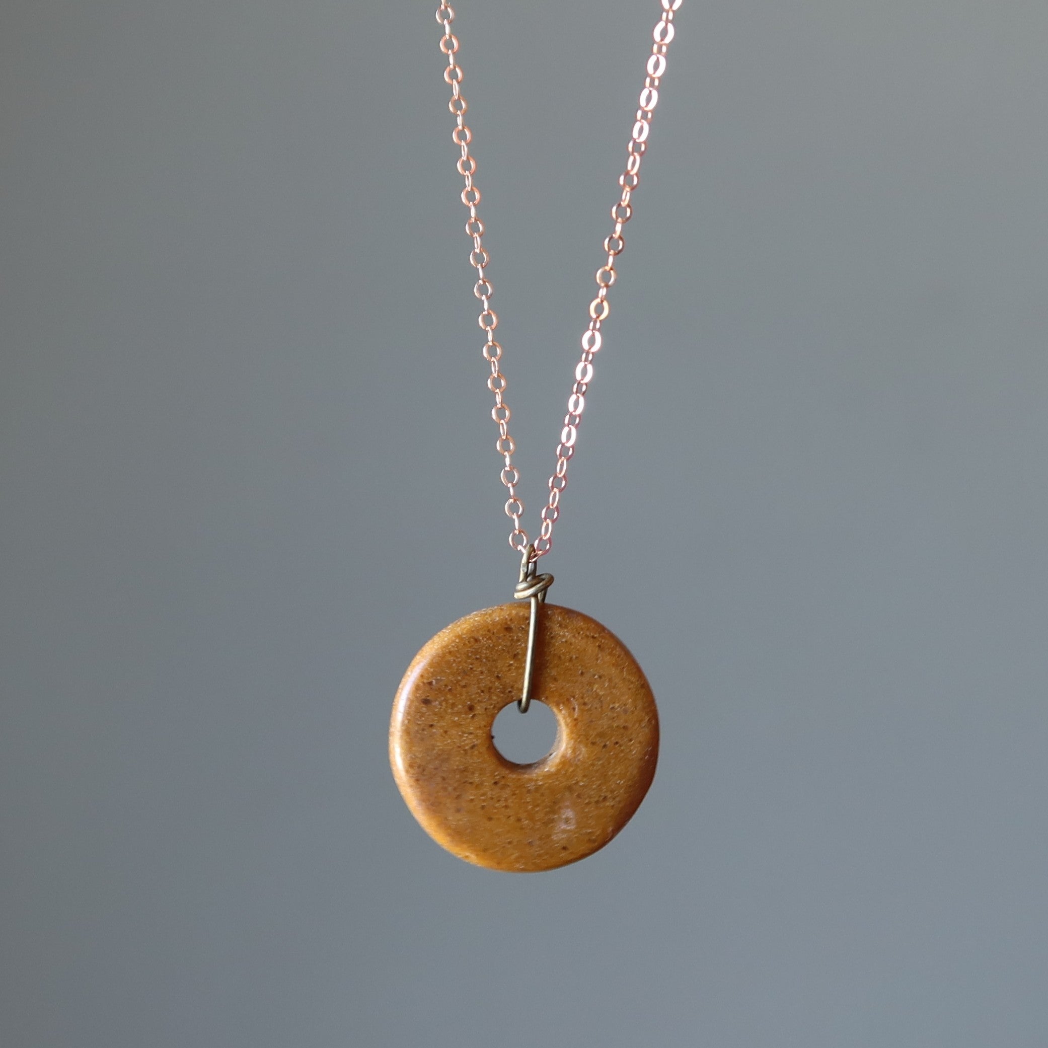 Brown Jasper Necklace Donut 14-Karat Rose Gold