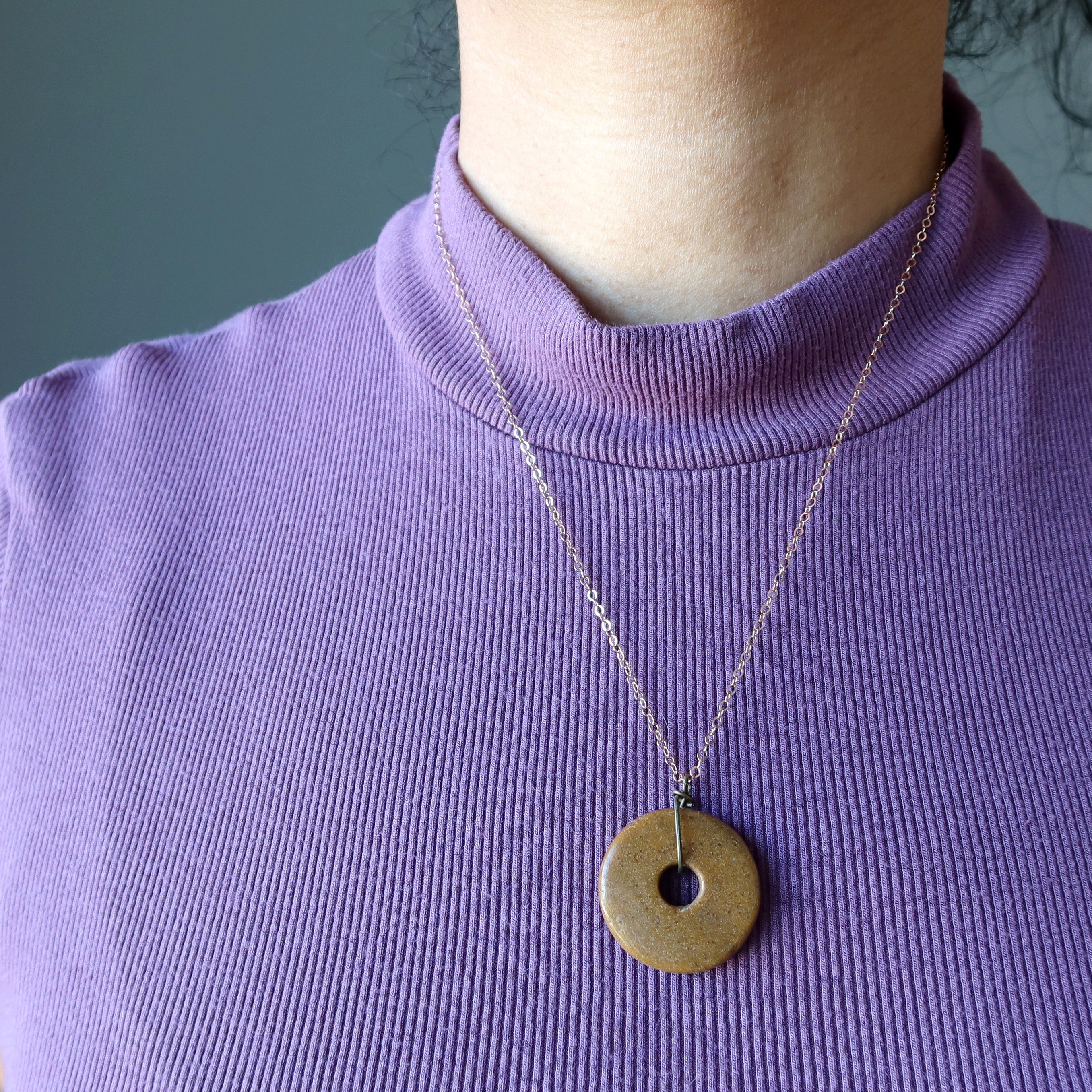 Brown Jasper Necklace Donut 14-Karat Rose Gold