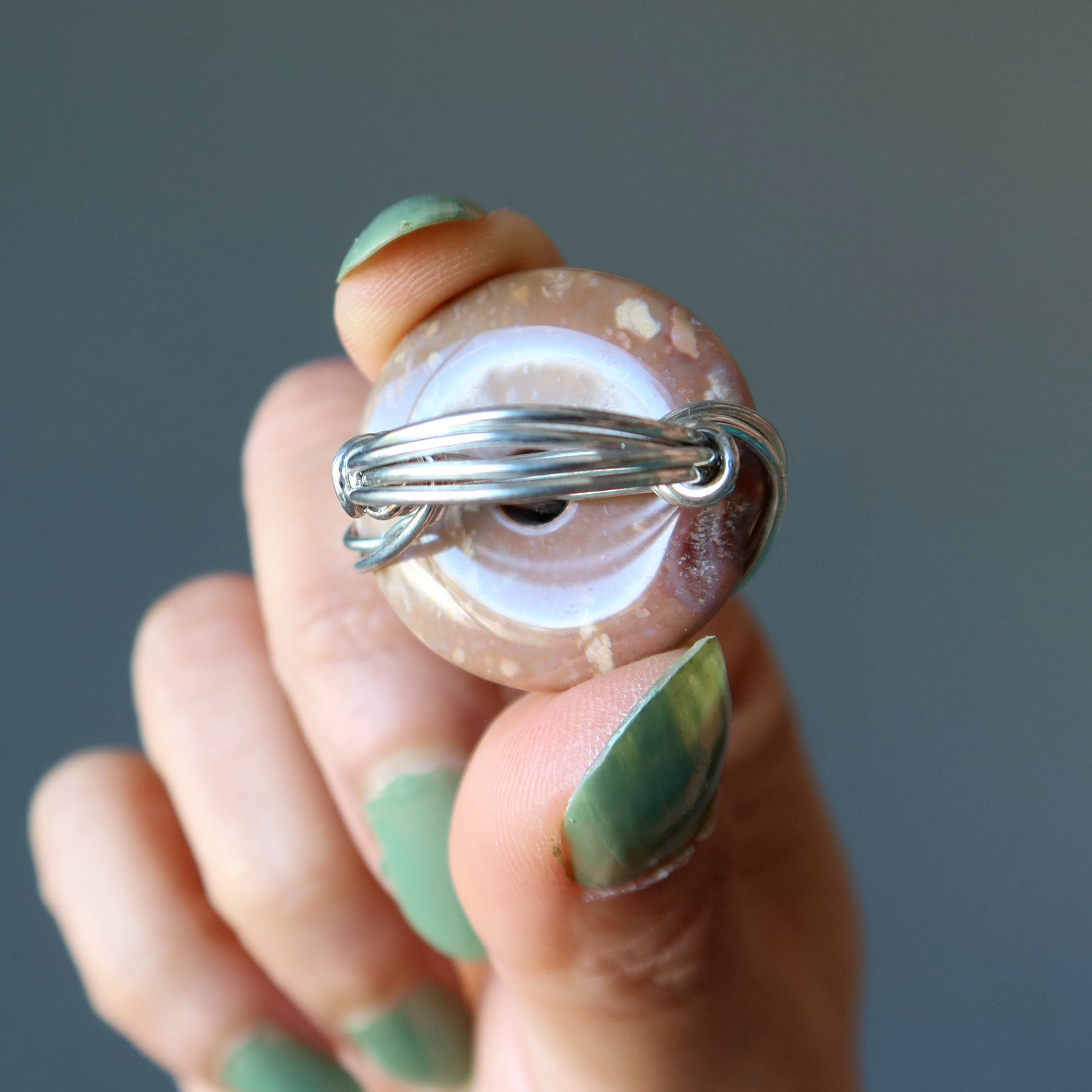 Brown Jasper Ring Chocolate Donut Silver Wire Size 4.25