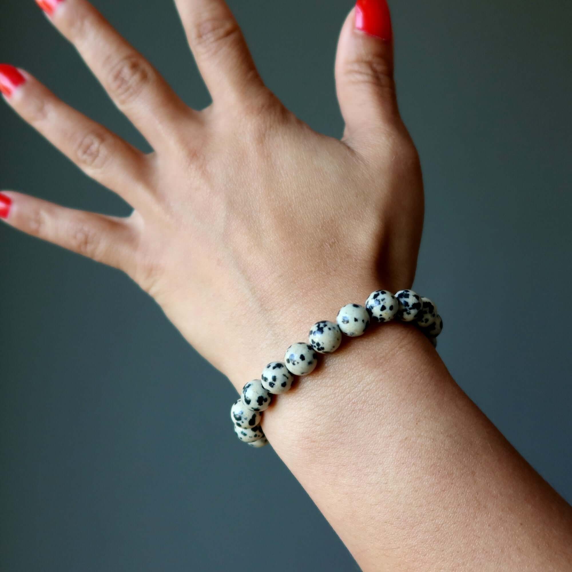 Bracelet en jaspe dalmatien Perles naturelles La pierre du bon endroit