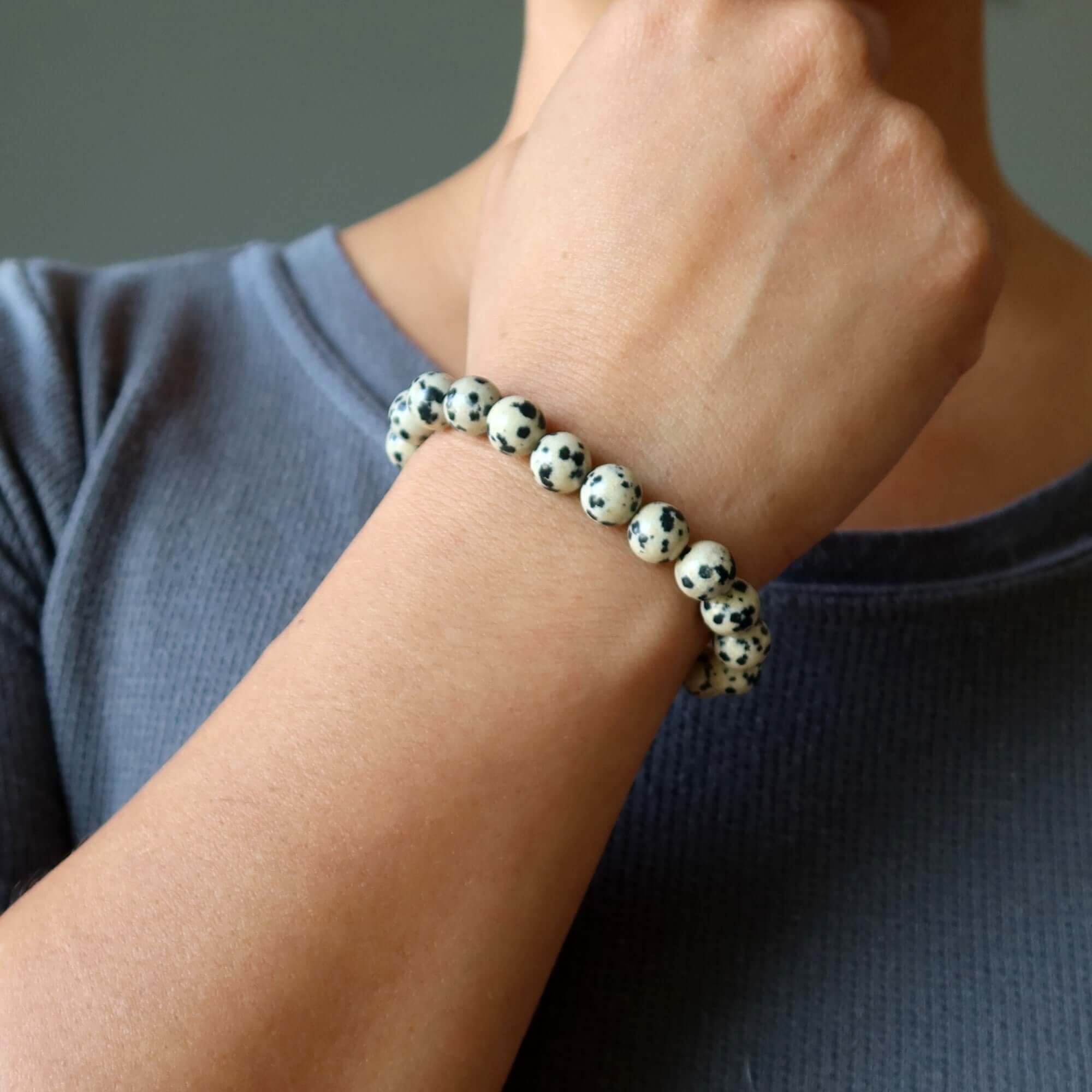 Bracelet en jaspe dalmatien Perles naturelles La pierre du bon endroit