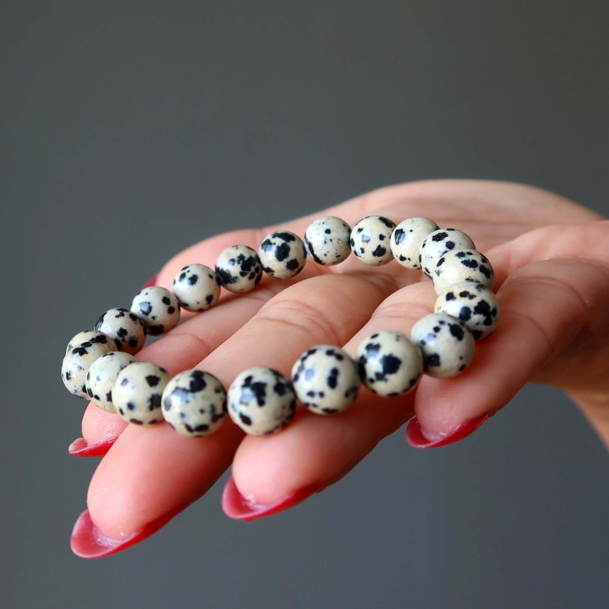 Bracelet en jaspe dalmatien Perles naturelles La pierre du bon endroit