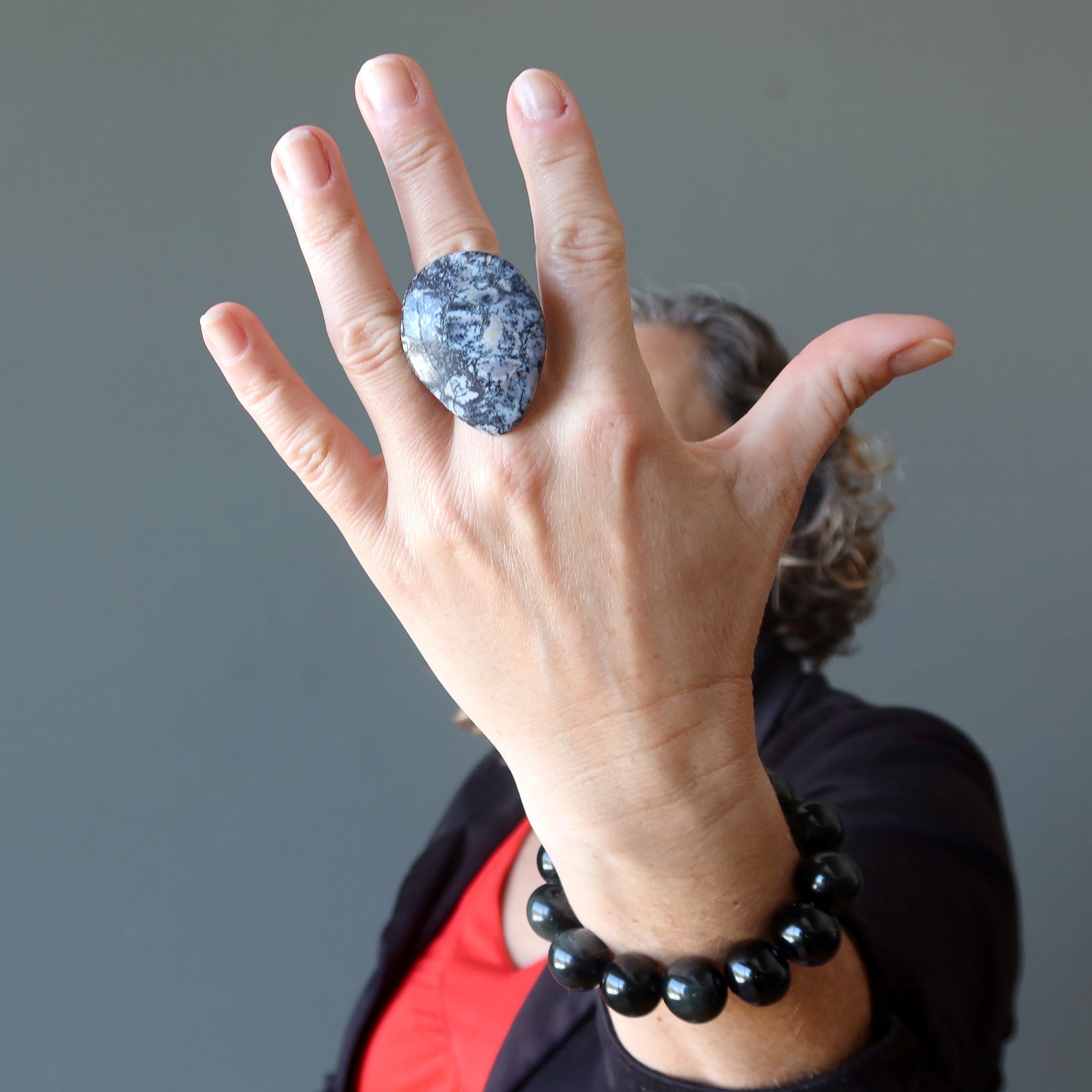 Bague en Jaspe Dendritique Vallée Bronze de la Paix Ajustable