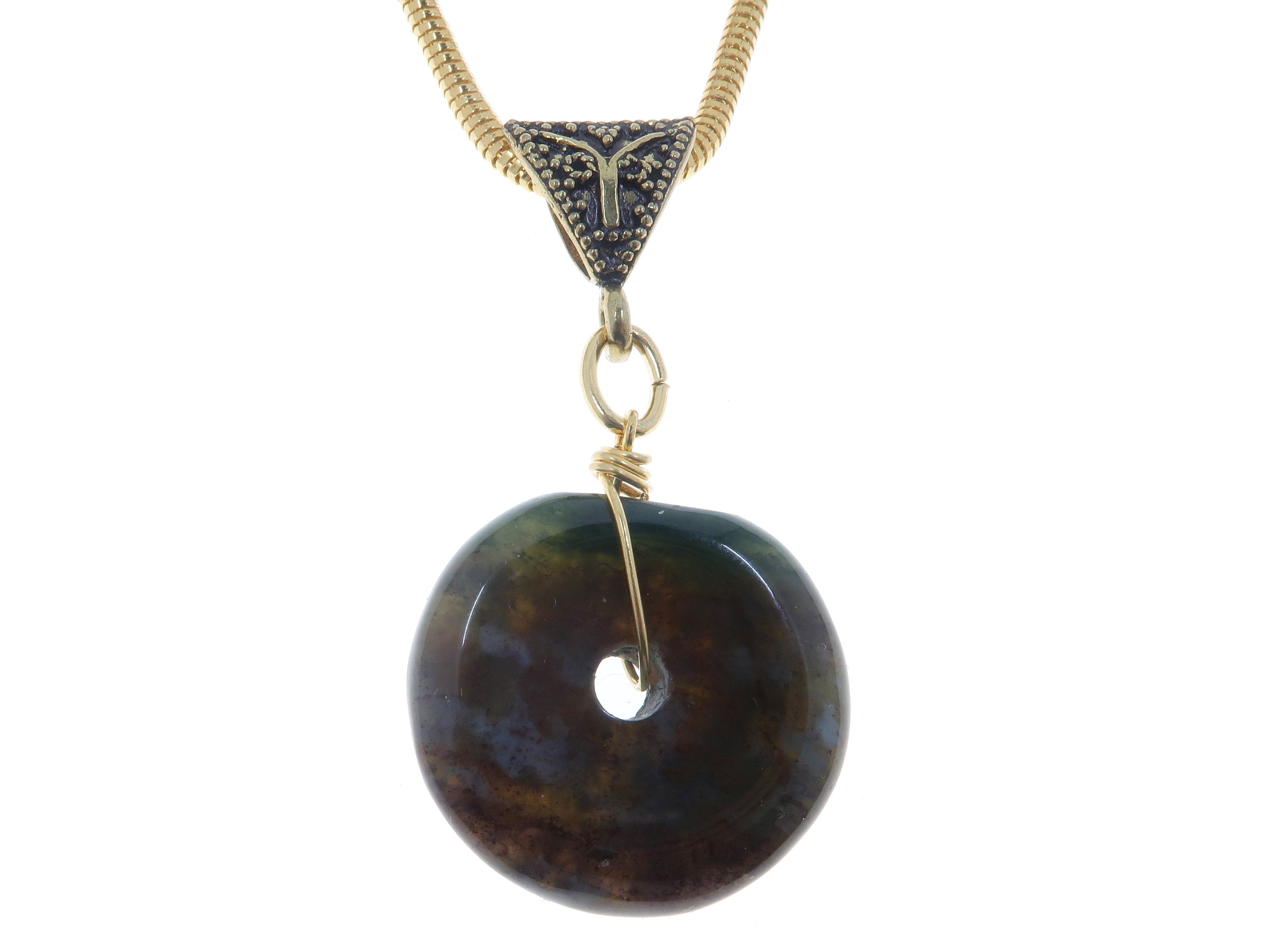 Collier fantaisie en jaspe, héliotrope vert, agate mousse, combo beignet