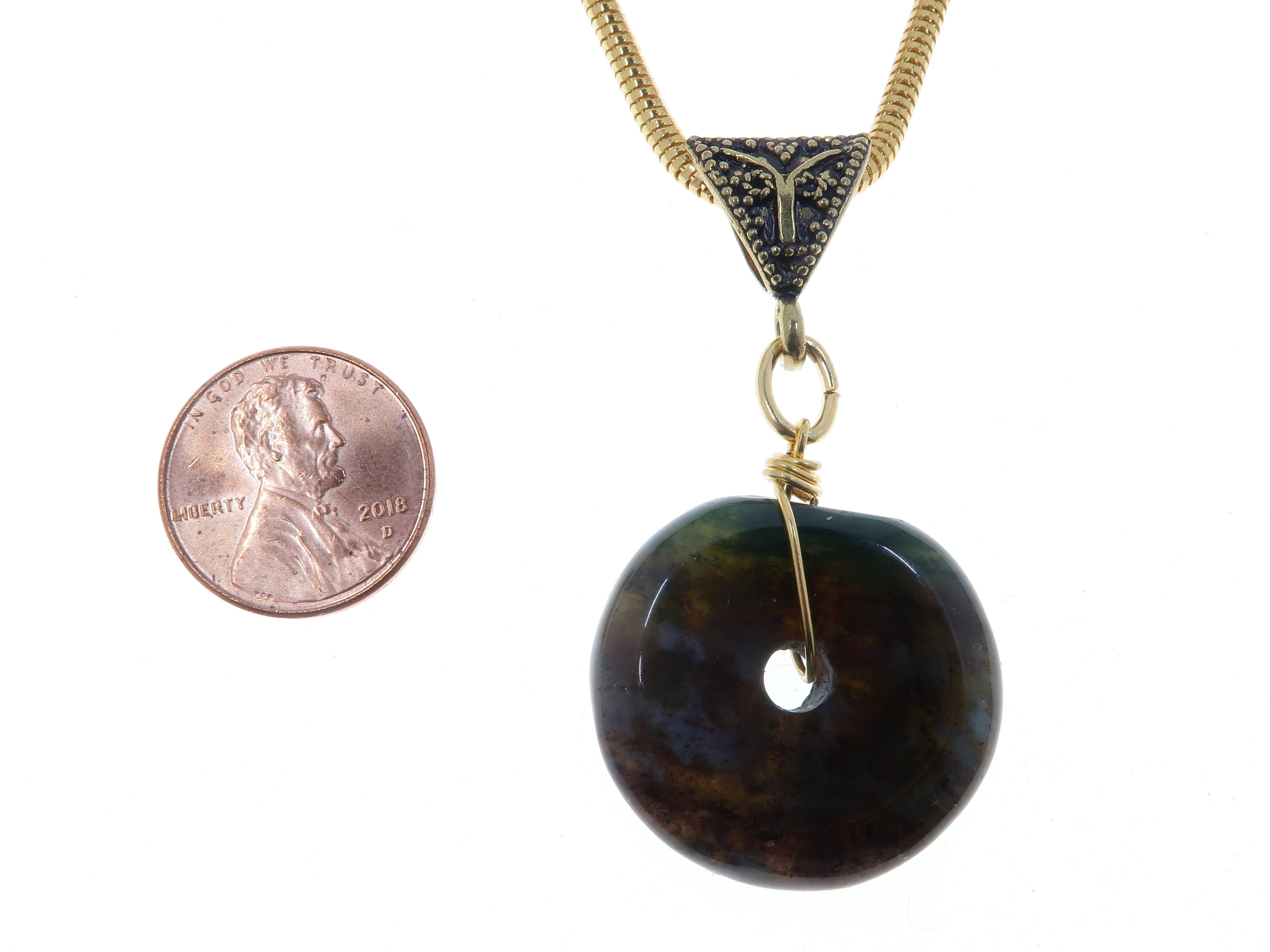 Collier fantaisie en jaspe, héliotrope vert, agate mousse, combo beignet