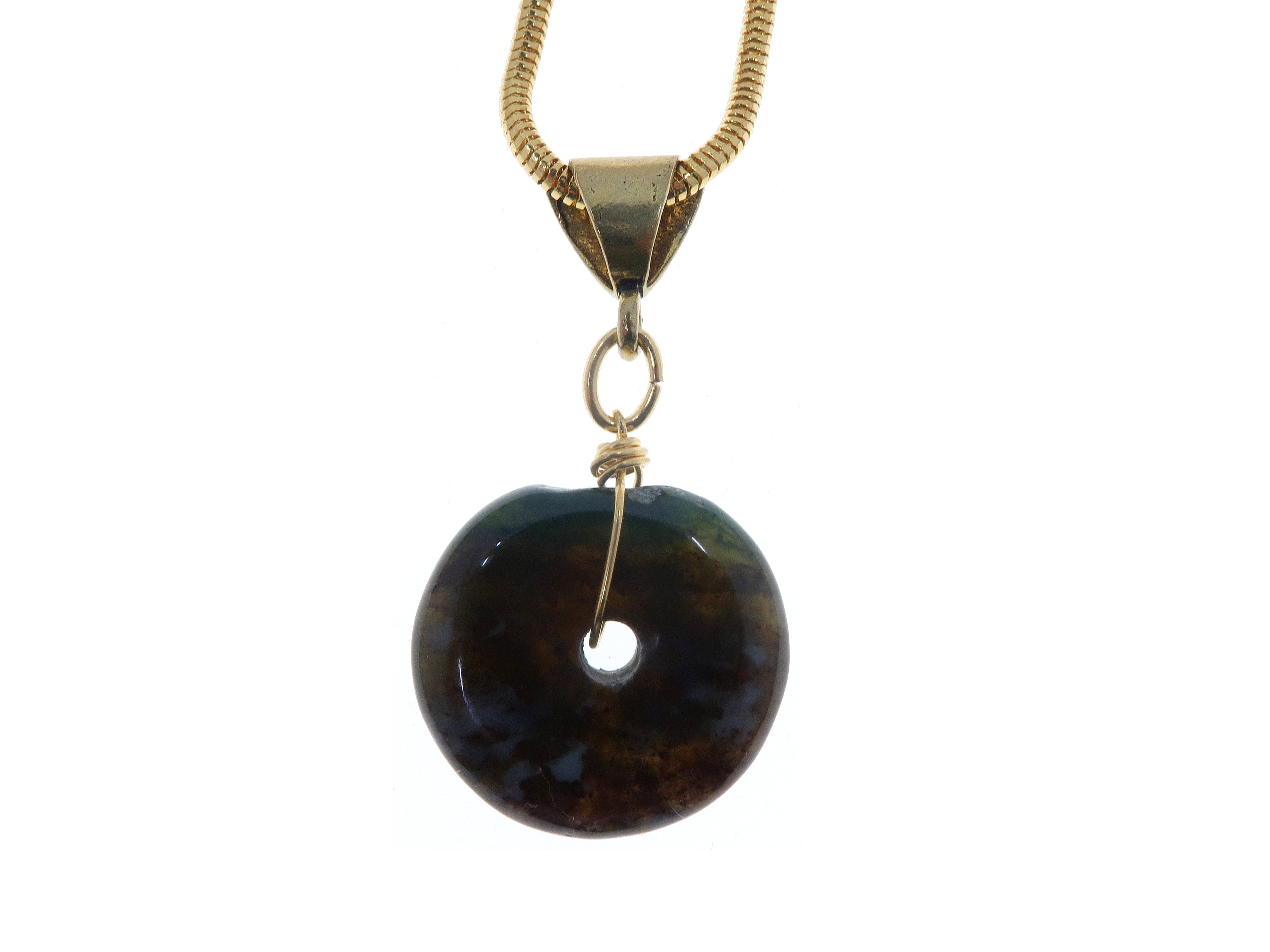 Collier fantaisie en jaspe, héliotrope vert, agate mousse, combo beignet