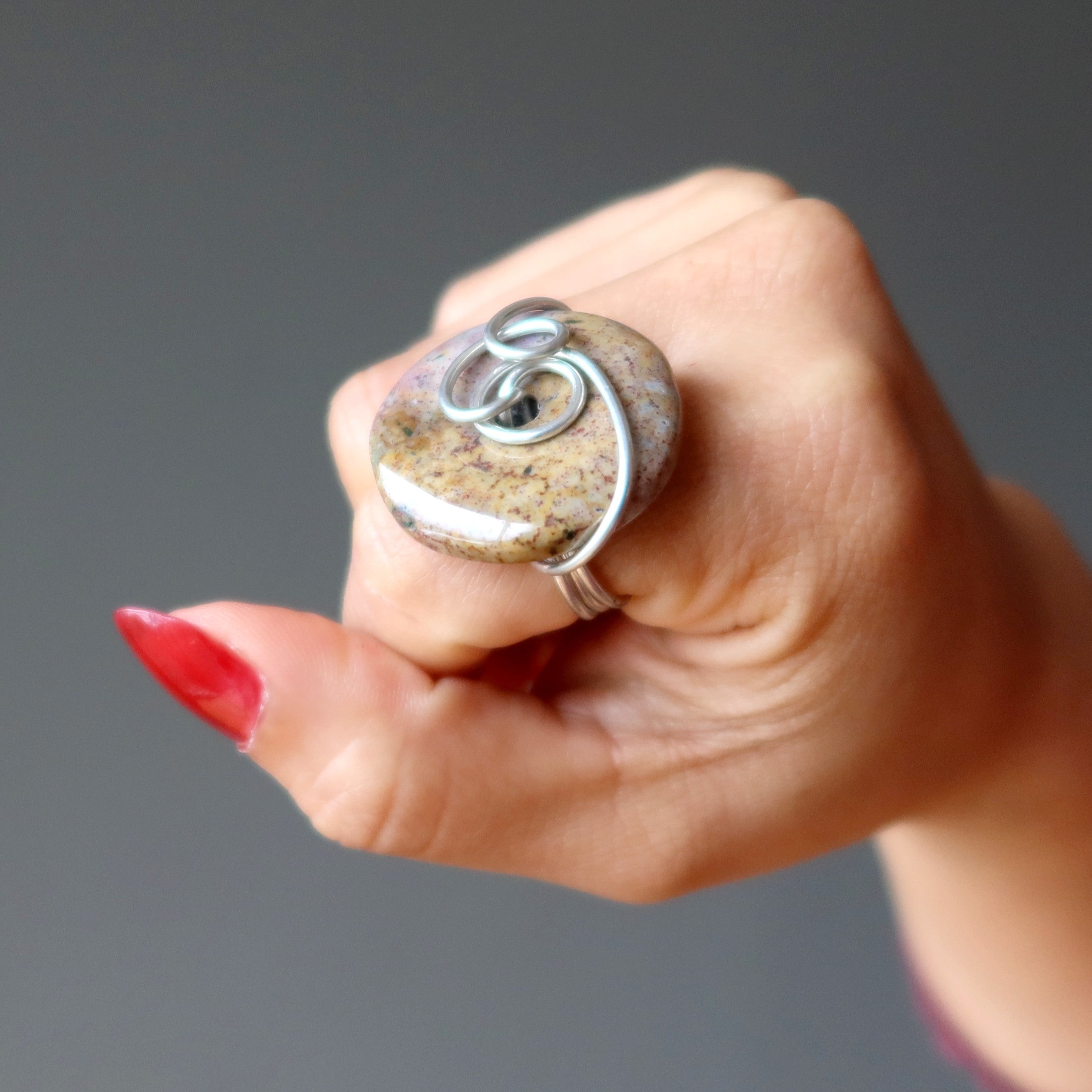 Fancy Jasper Ring Donut Delight Silver Size 5.5