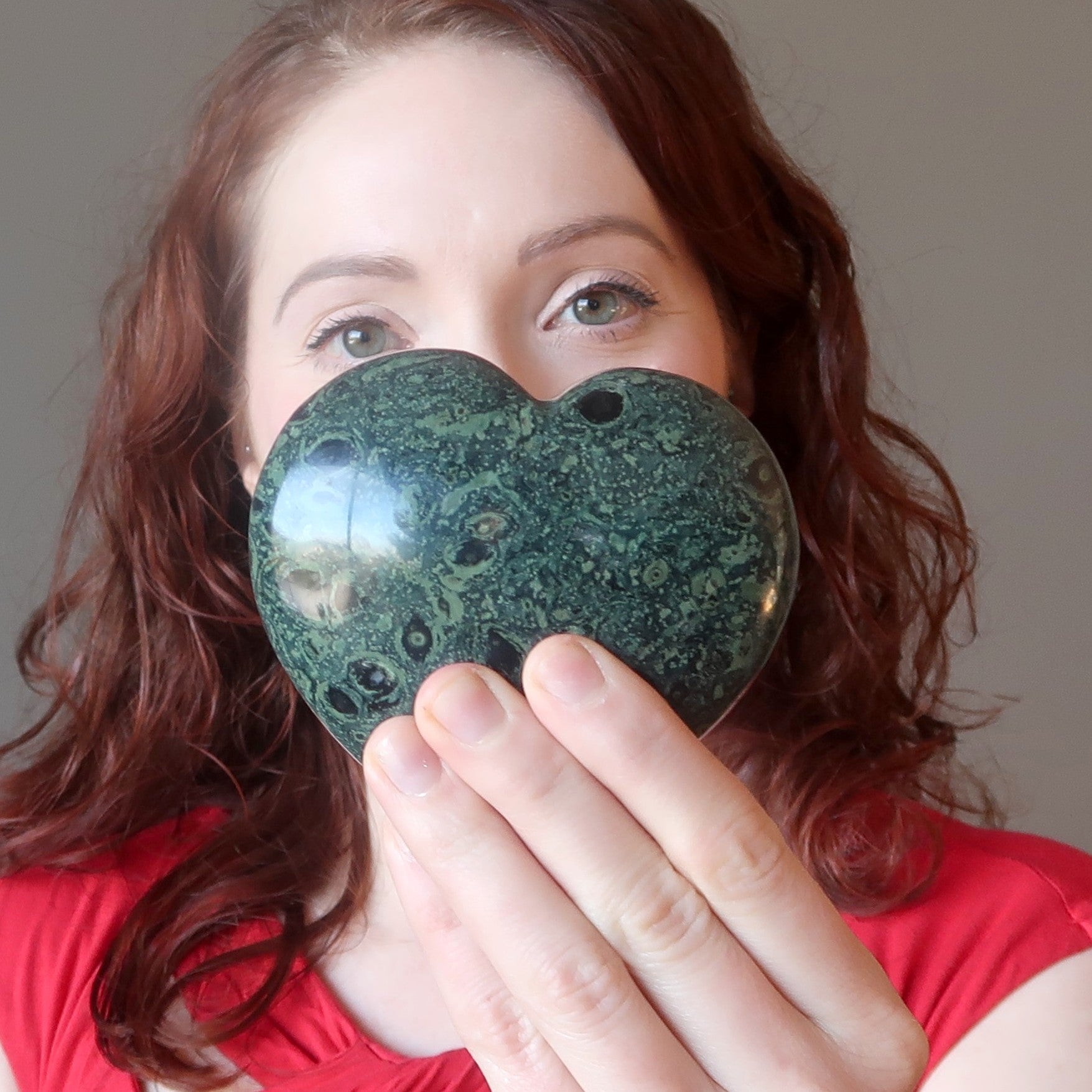 Kambaba Jasper Heart Green Crocodile Love Guardian Crystal