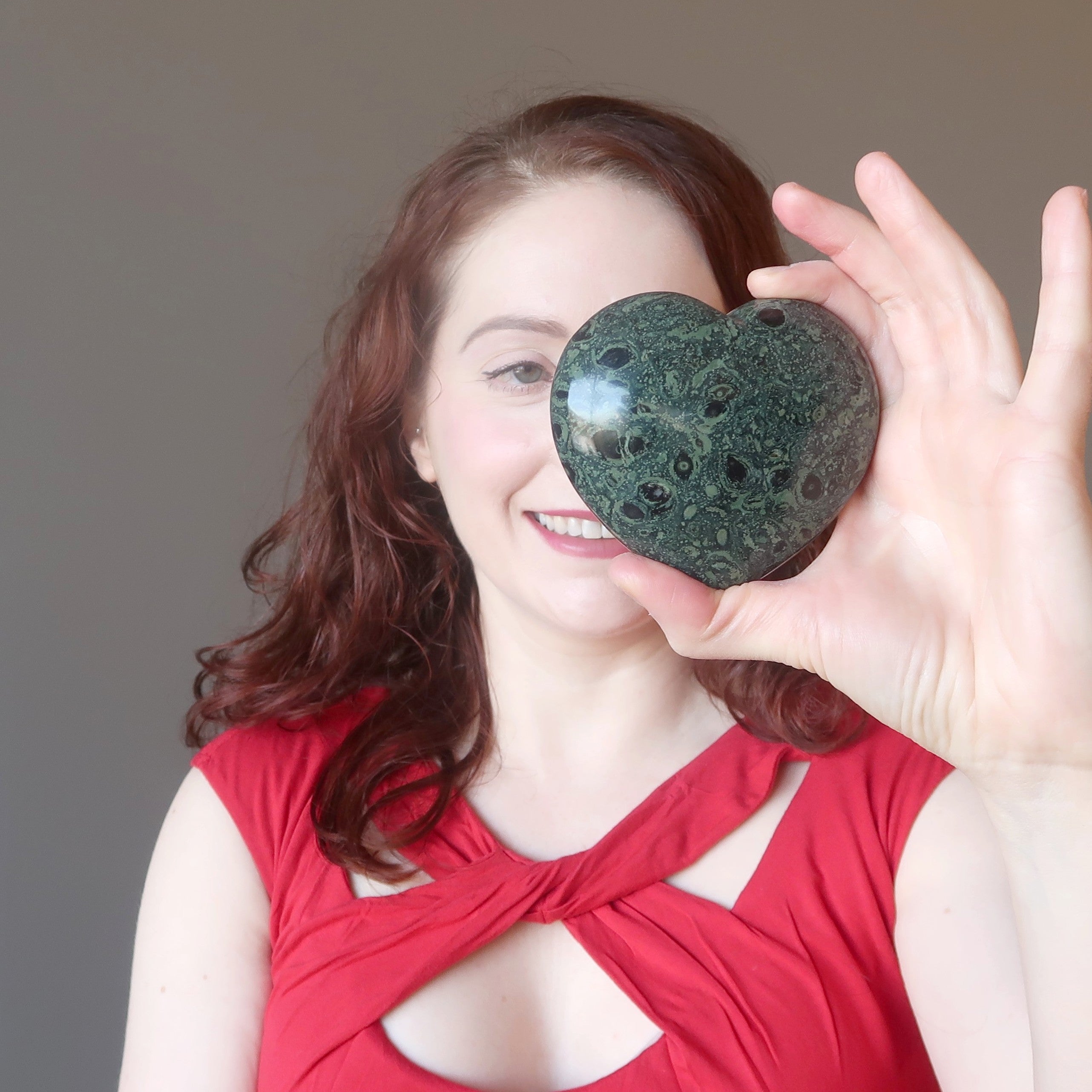 Kambaba Jasper Heart Green Crocodile Love Guardian Crystal