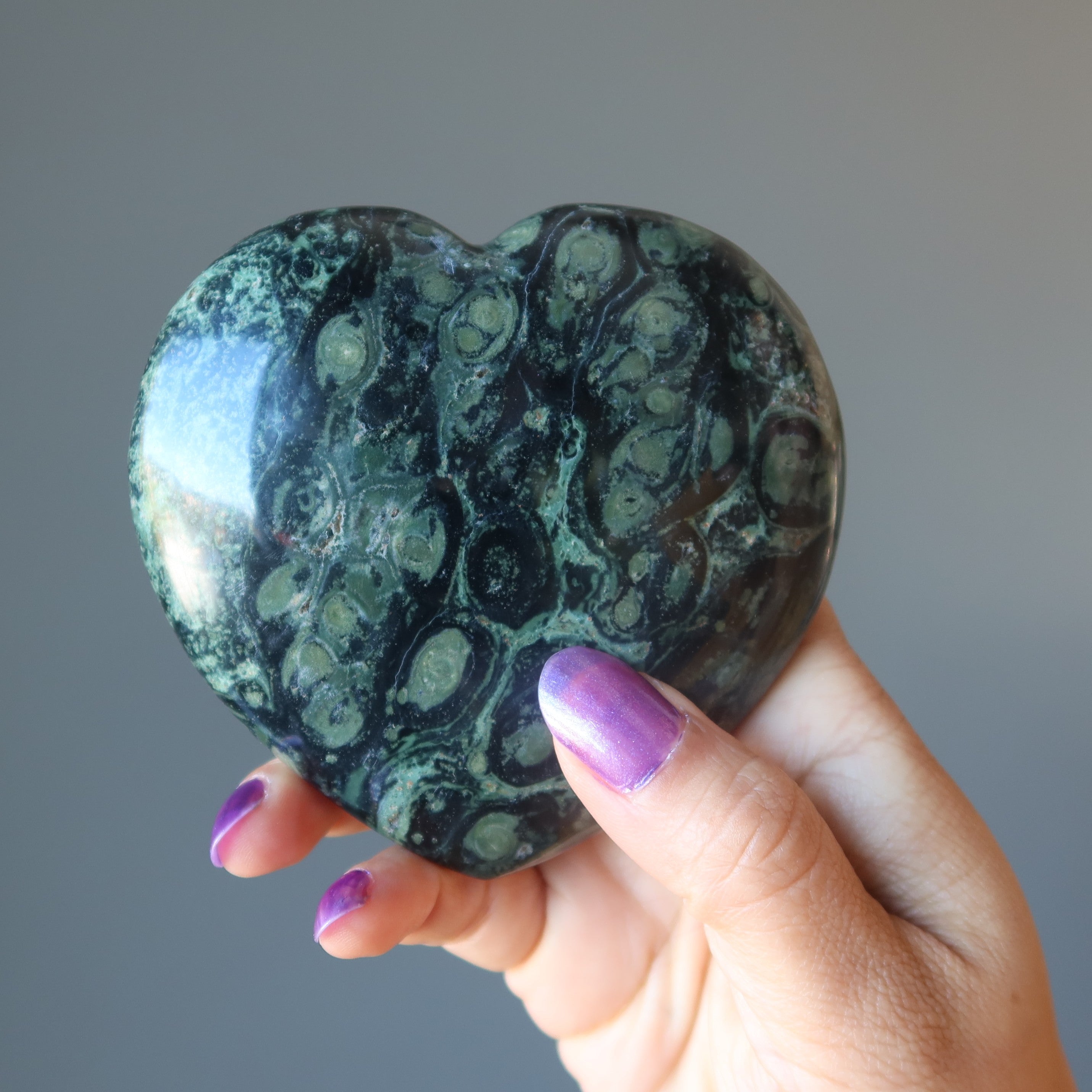 Kambaba Jasper Heart Green Crocodile Love Guardian Crystal
