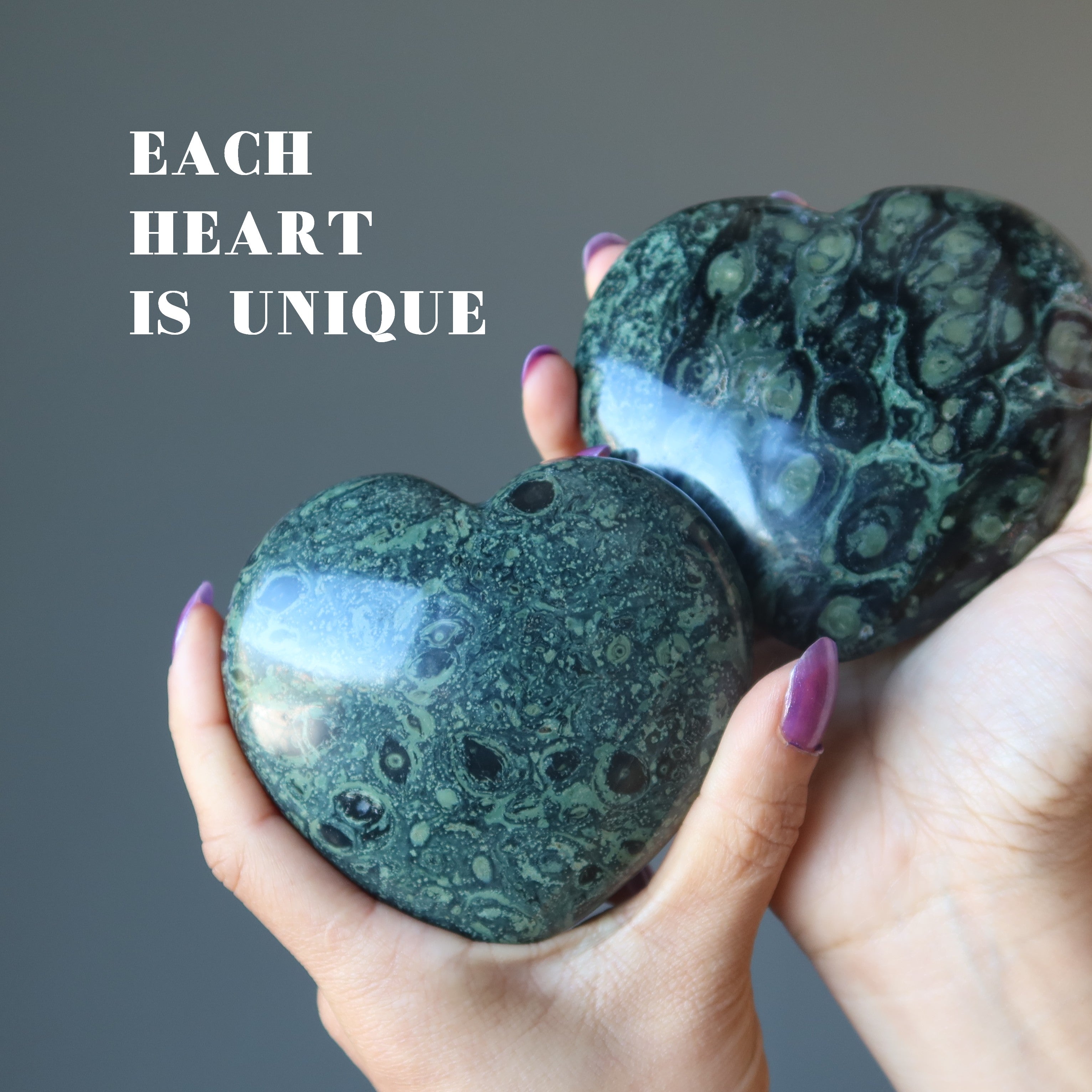 Kambaba Jasper Heart Green Crocodile Love Guardian Crystal