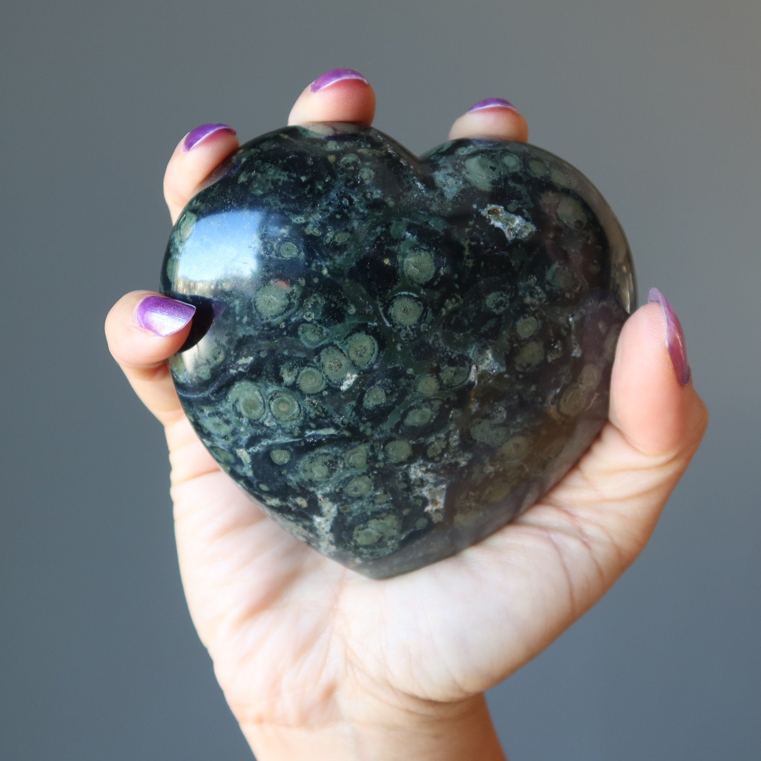 Kambaba Jasper Heart Green Crocodile Love Guardian Crystal