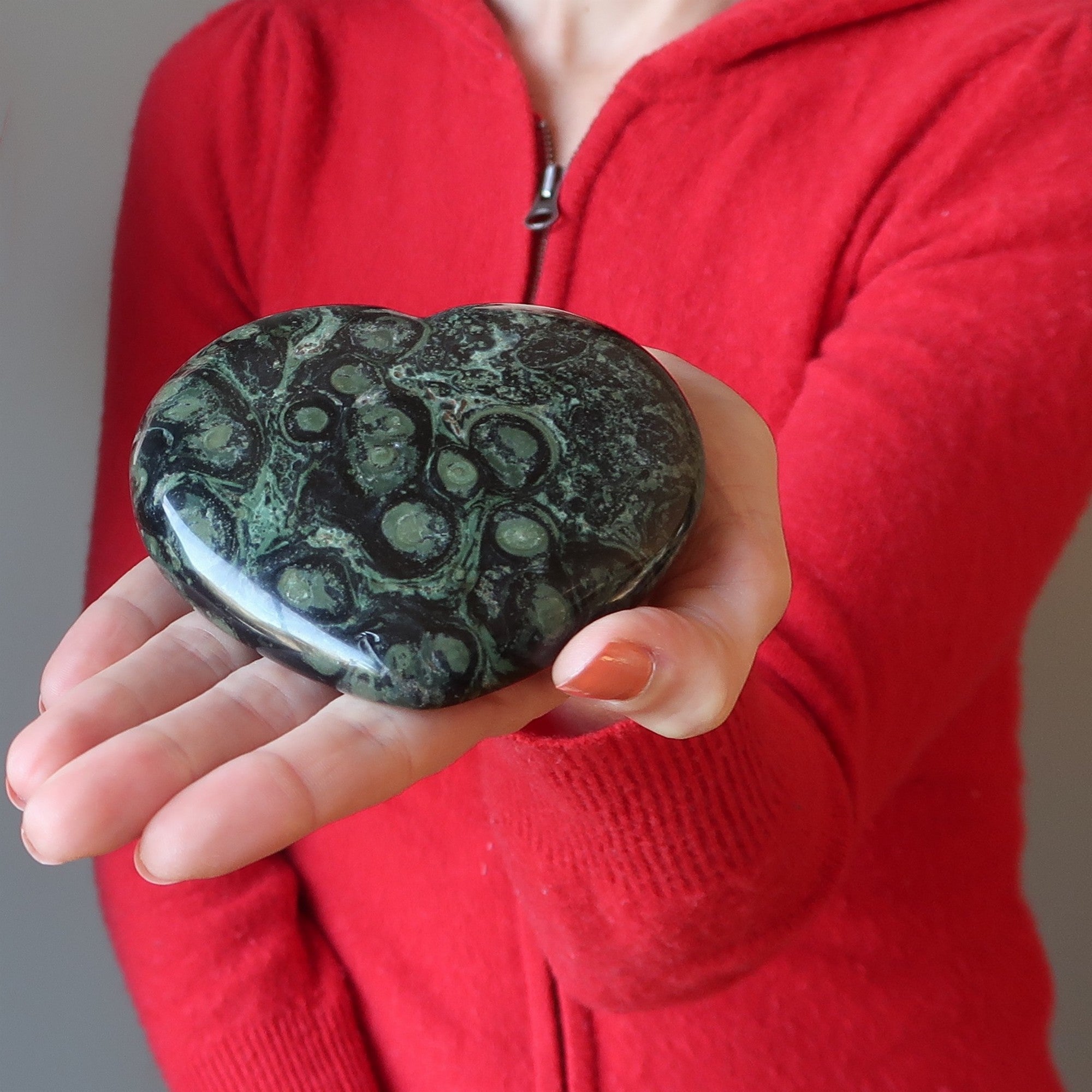 Kambaba Jasper Heart Green Crocodile Love Guardian Crystal