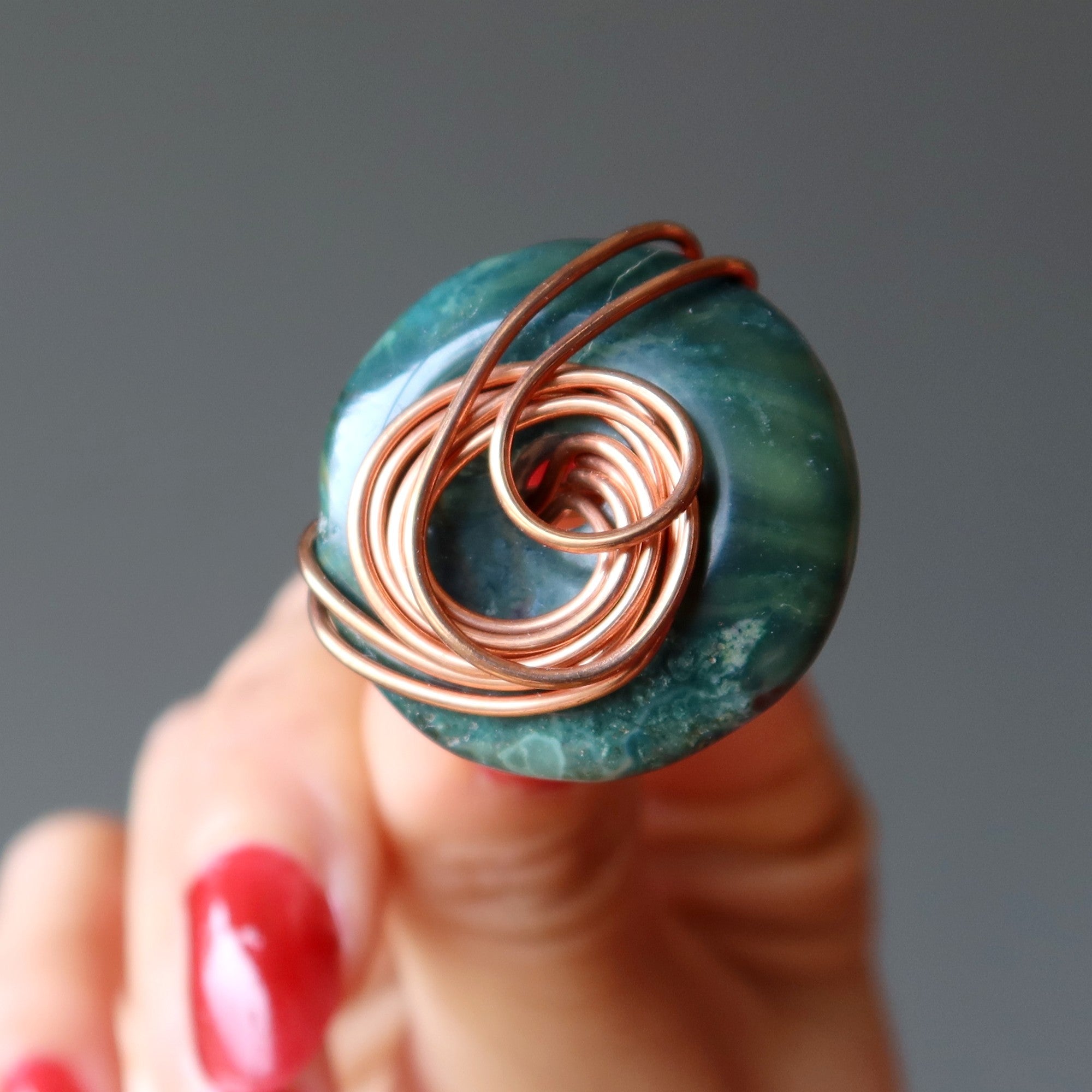 Green Jasper Ring Lush Nature Lover Copper Size 6.0