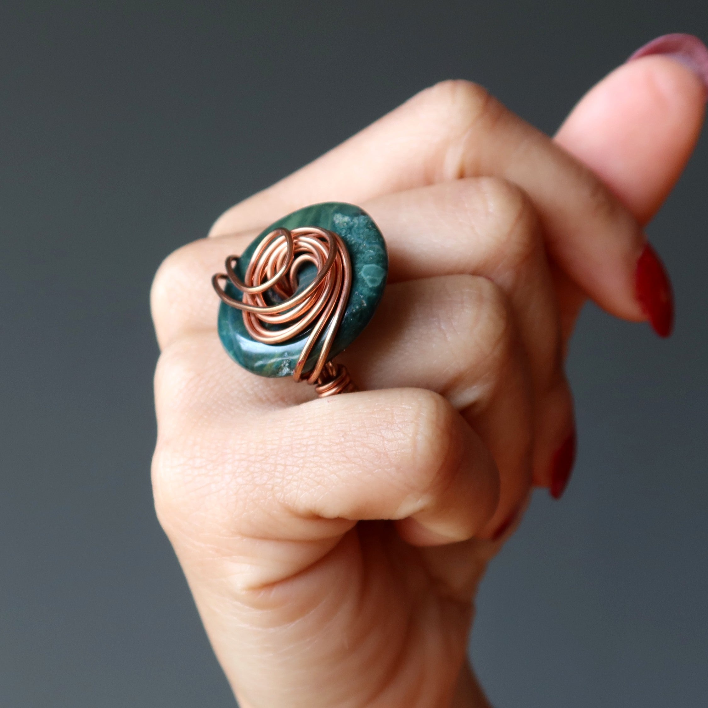 Green Jasper Ring Lush Nature Lover Copper Size 6.0