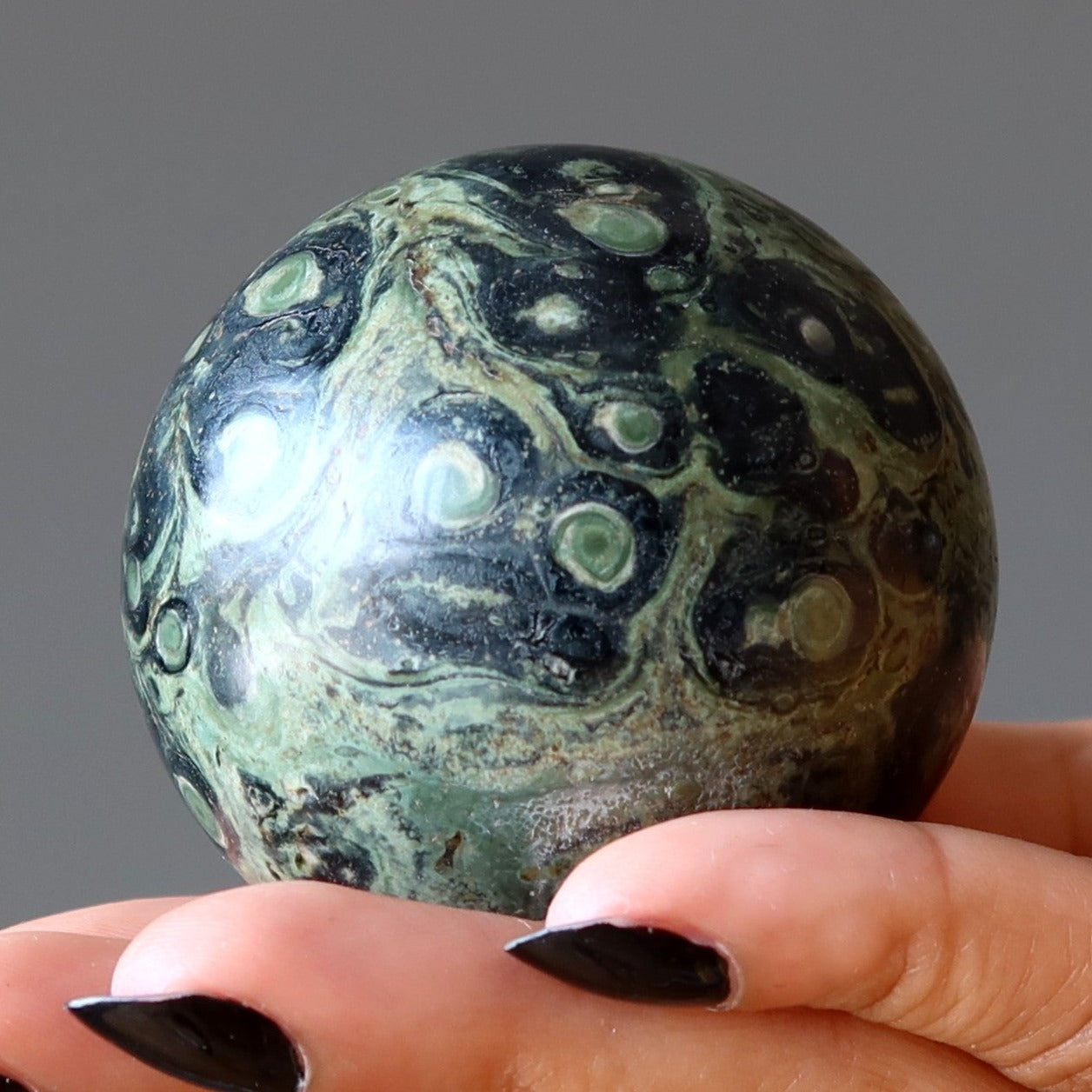 Sphère de Jaspe Kambaba Oeil de crocodile vert Protection, boule de cristal