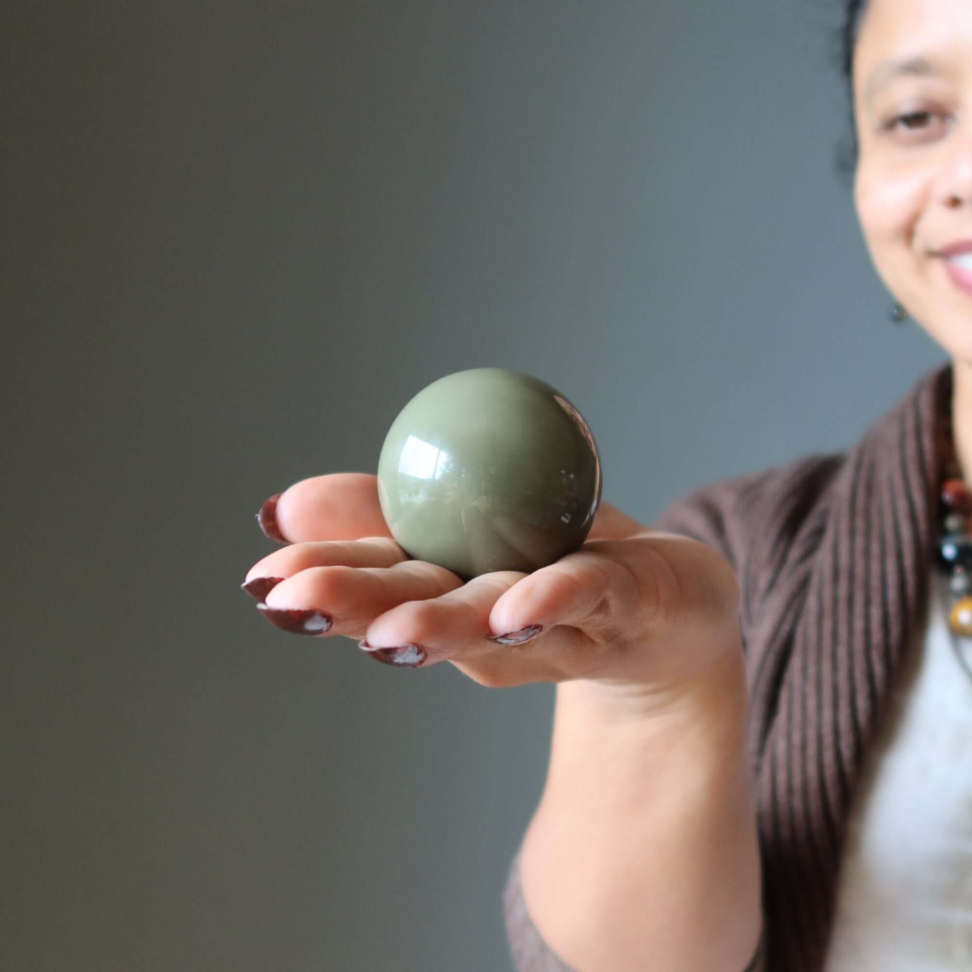 Green Jasper Sphere Olive Sage Rain Bringer Stone Crystal Ball