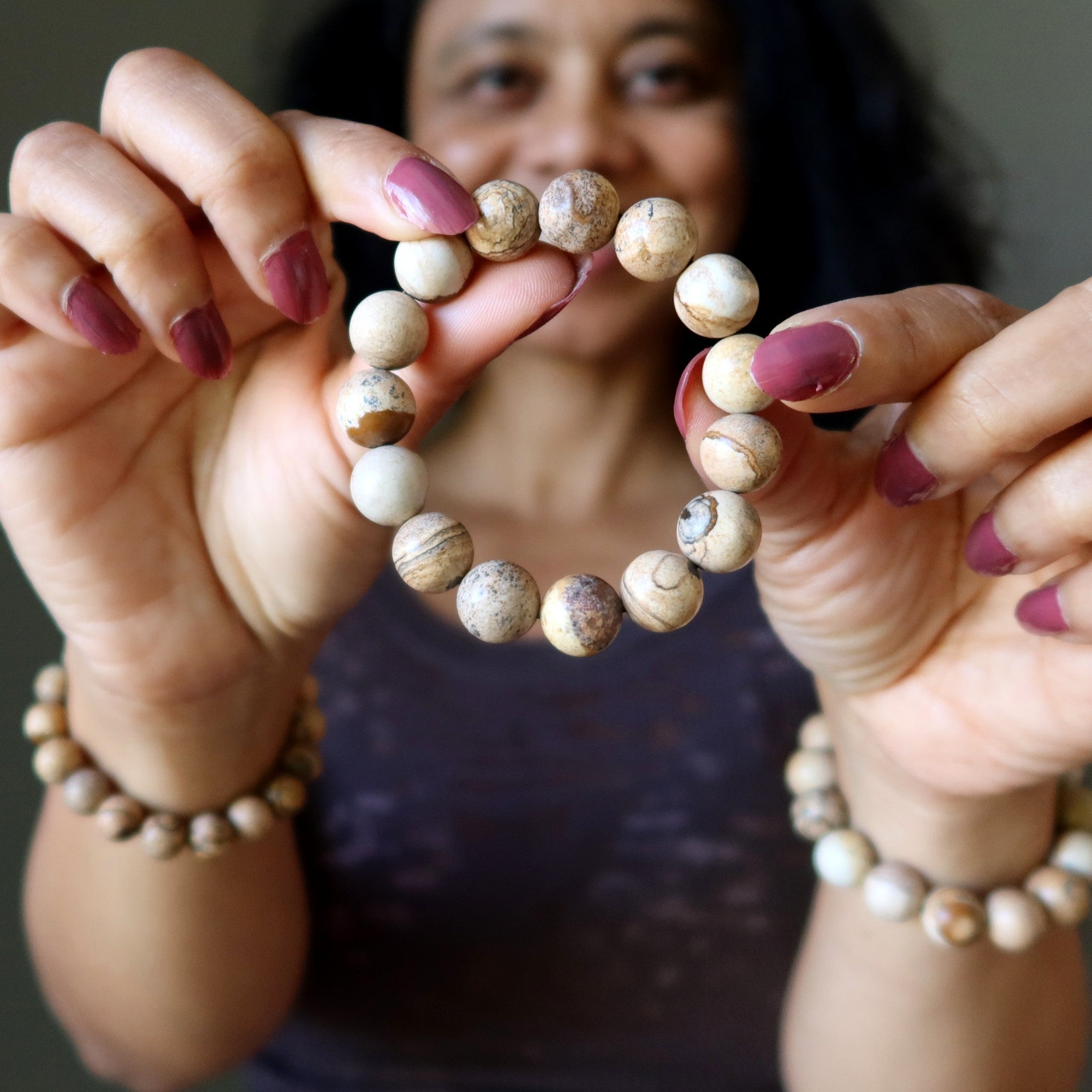 Bracelet en jaspe paysage Pierres naturelles lisses