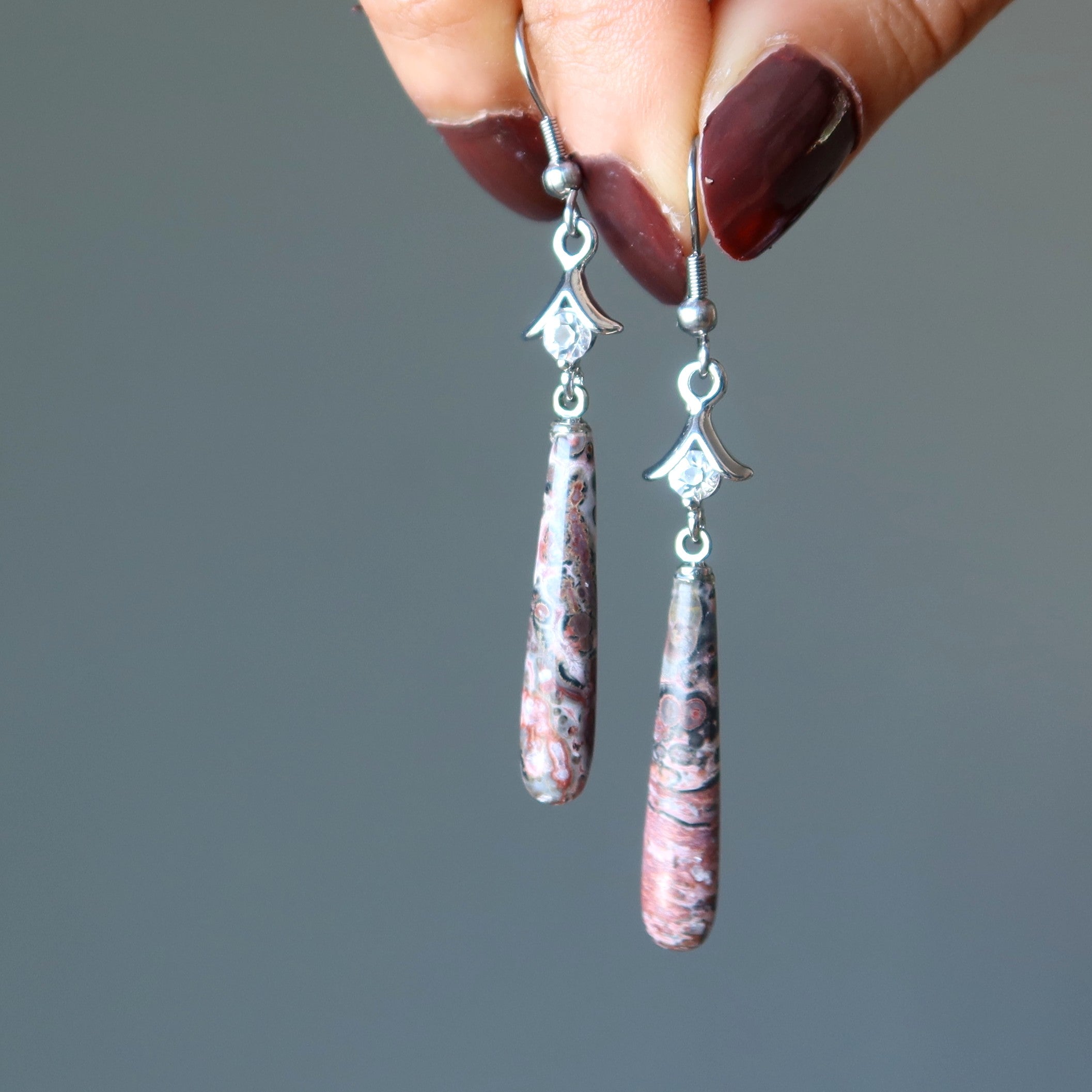 Leopard Jaspis Ohrringe Sprung des Glaubens Rosa Stein