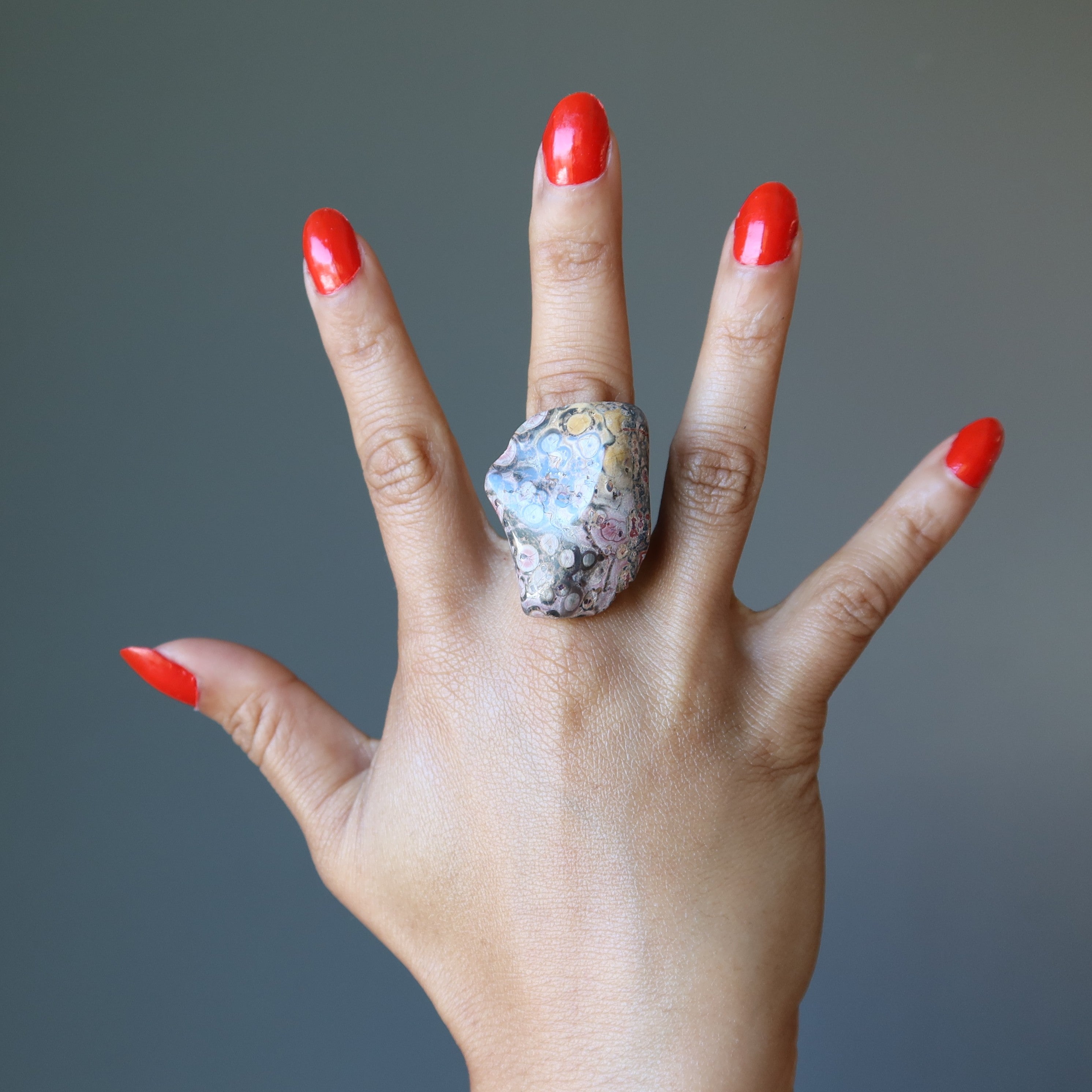 Leopard Jasper Ring Wild Chunky Stone Bronze Adjustable
