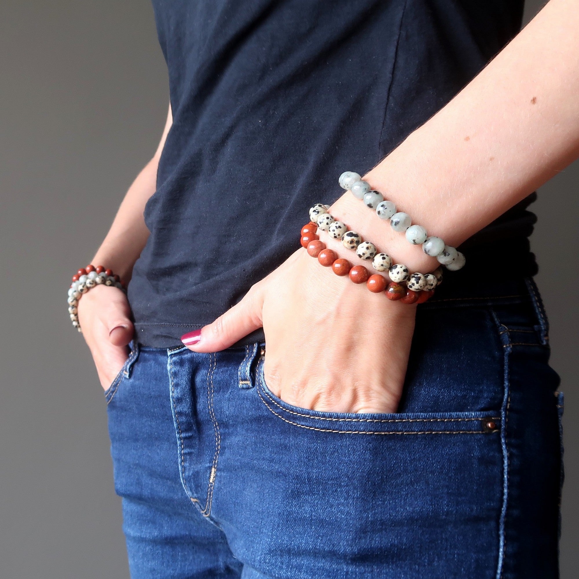 Jasper Bracelet Set Dalmation Red Kiwi Fun Loving Gems