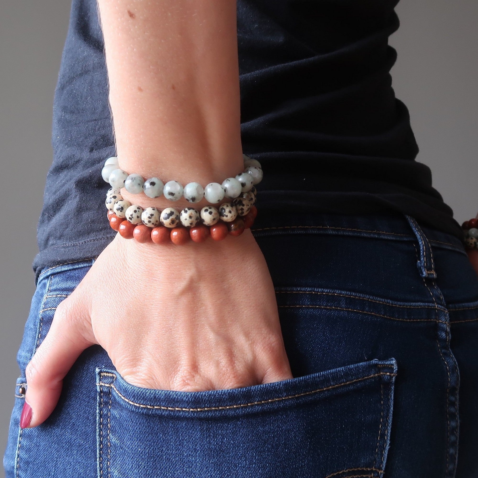 Jasper Bracelet Set Dalmation Red Kiwi Fun Loving Gems