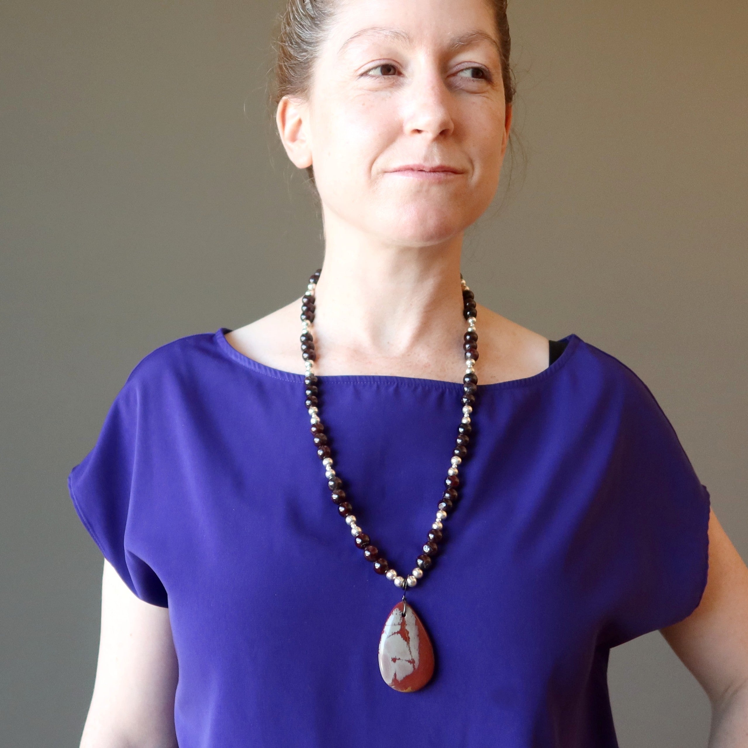 Mookaite Jasper Necklace Luscious Garnet Gunmetal