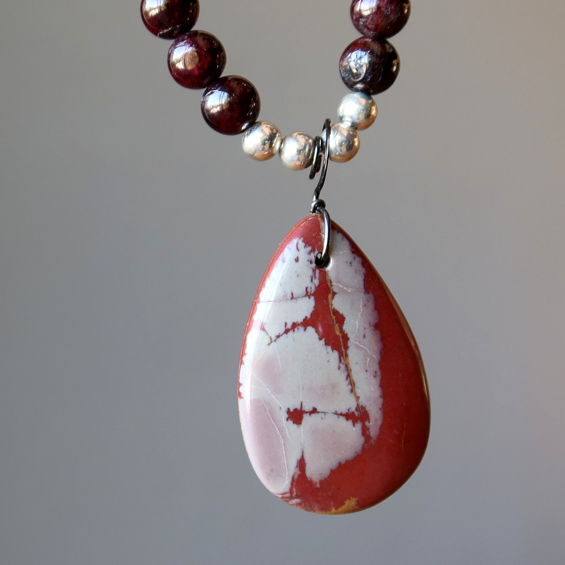 Mookaite Jasper Necklace Luscious Garnet Gunmetal