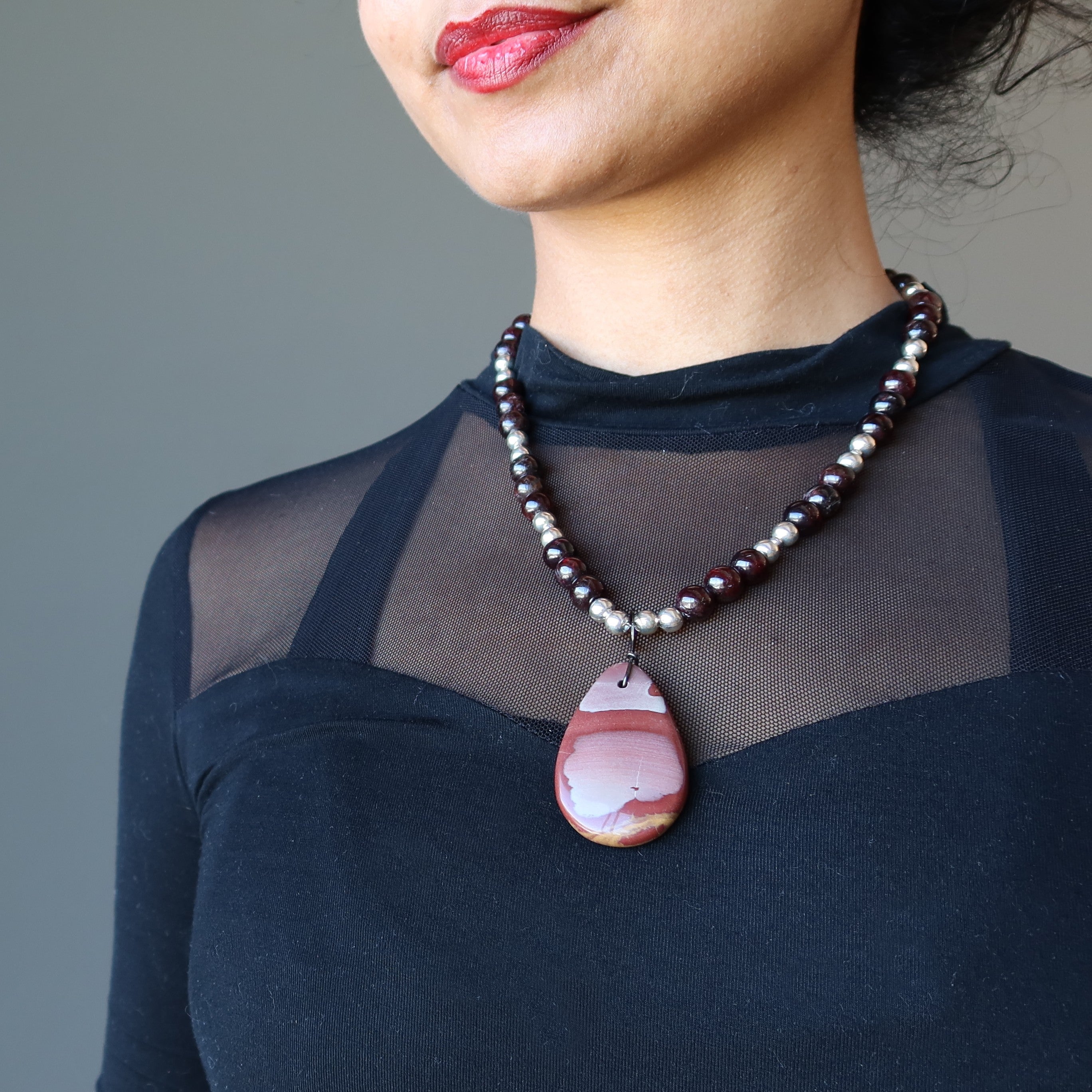 Mookaite Jasper Necklace Luscious Garnet Gunmetal