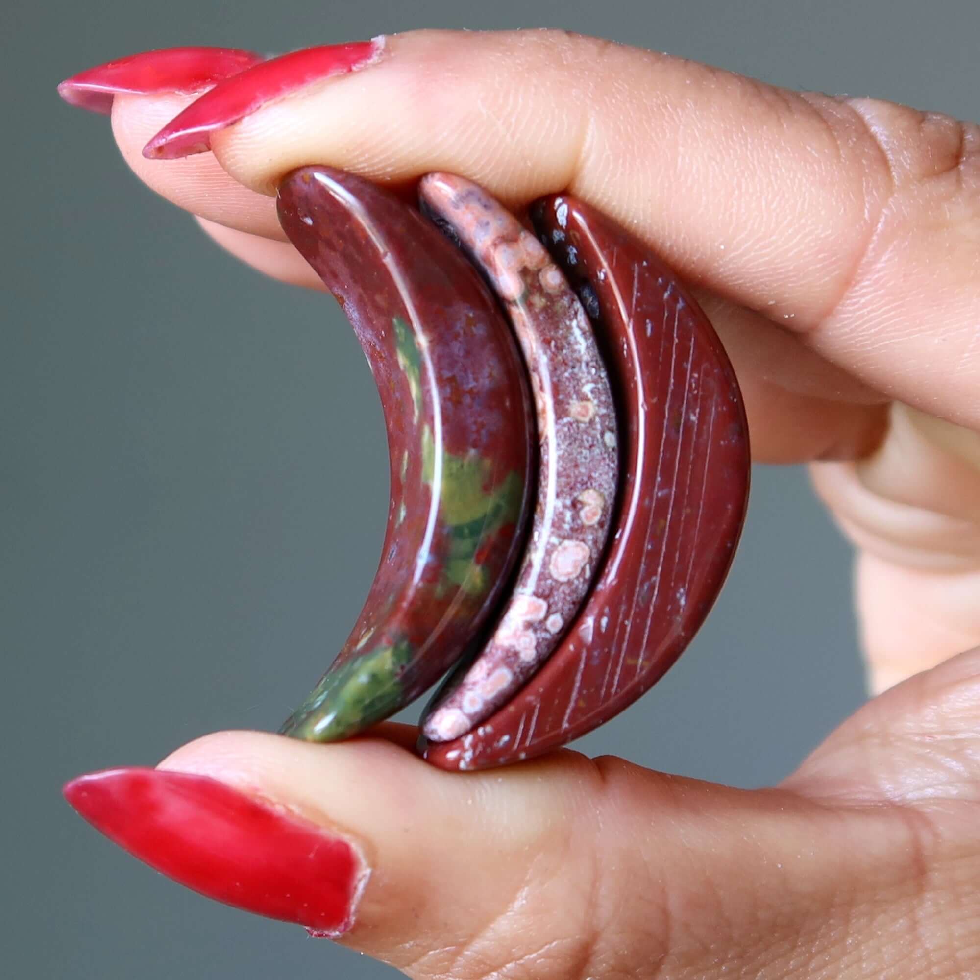 Jasper Grid Crystal Set of 3 Crescent Moon Pendants