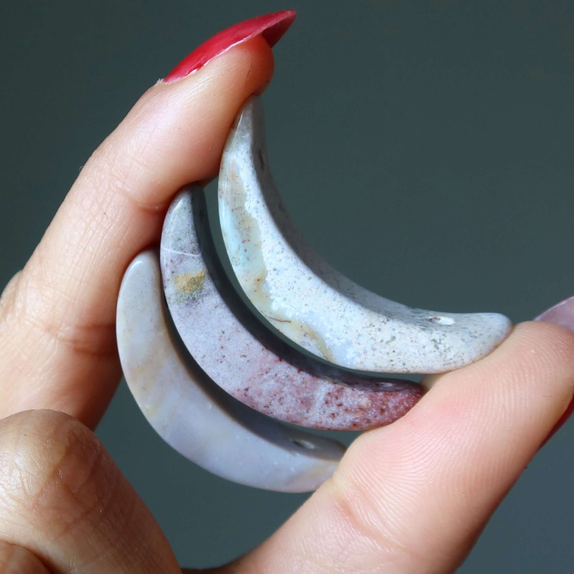 Jasper Grid Crystal Set of 3 Crescent Moon Pendants