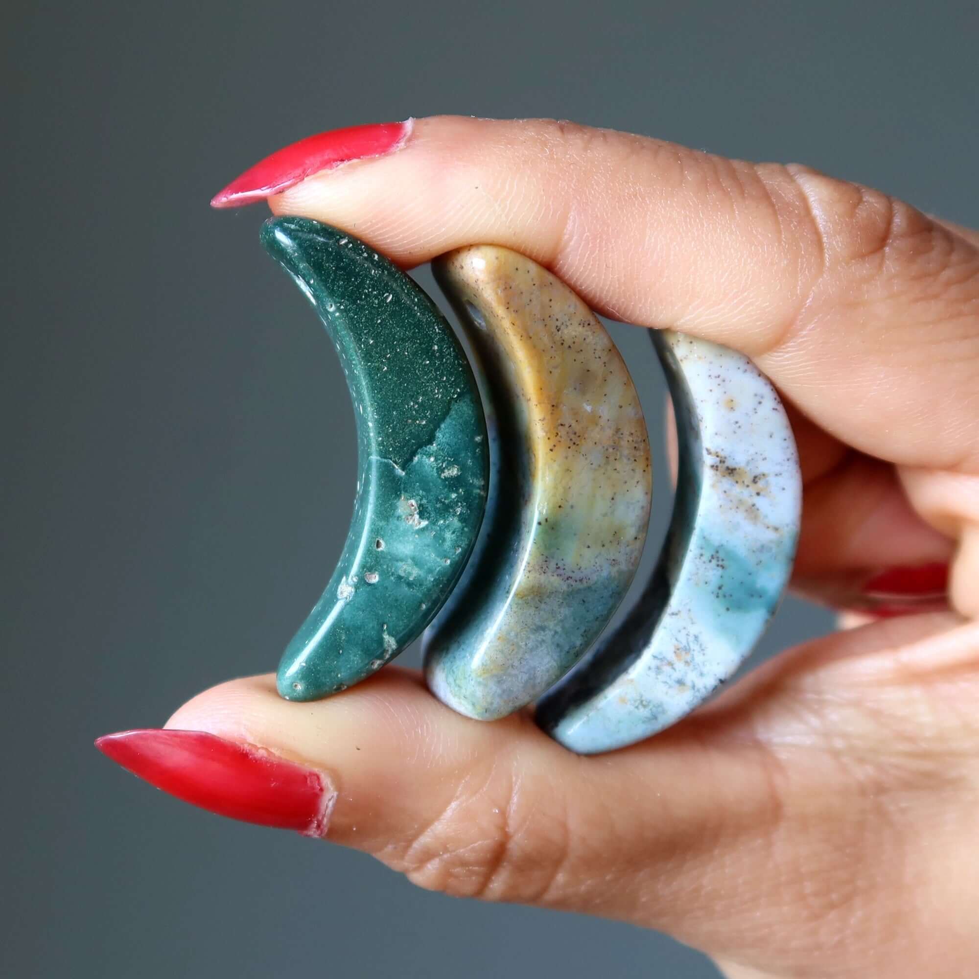 Jasper Grid Crystal Set of 3 Crescent Moon Pendants