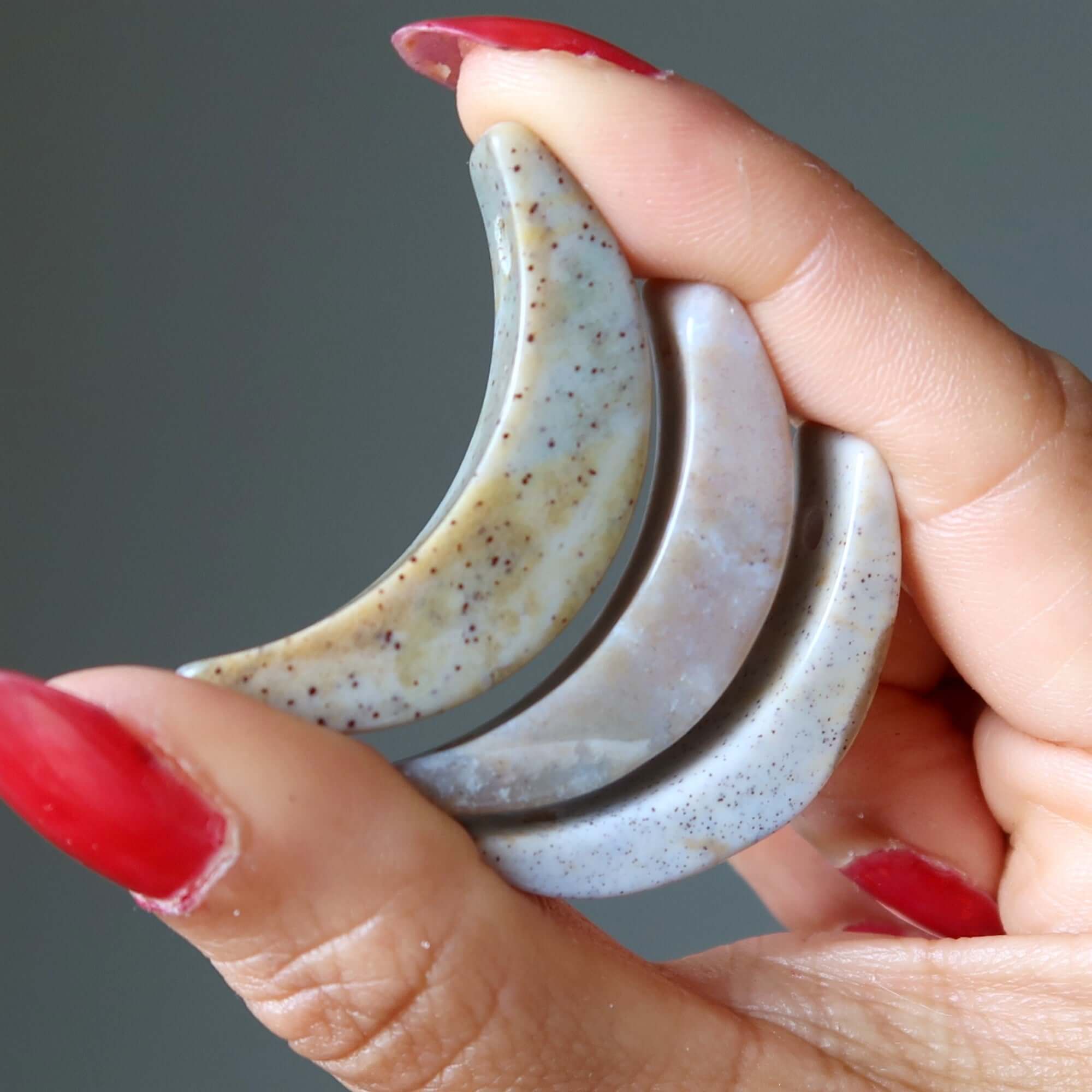 Jasper Grid Crystal Set of 3 Crescent Moon Pendants