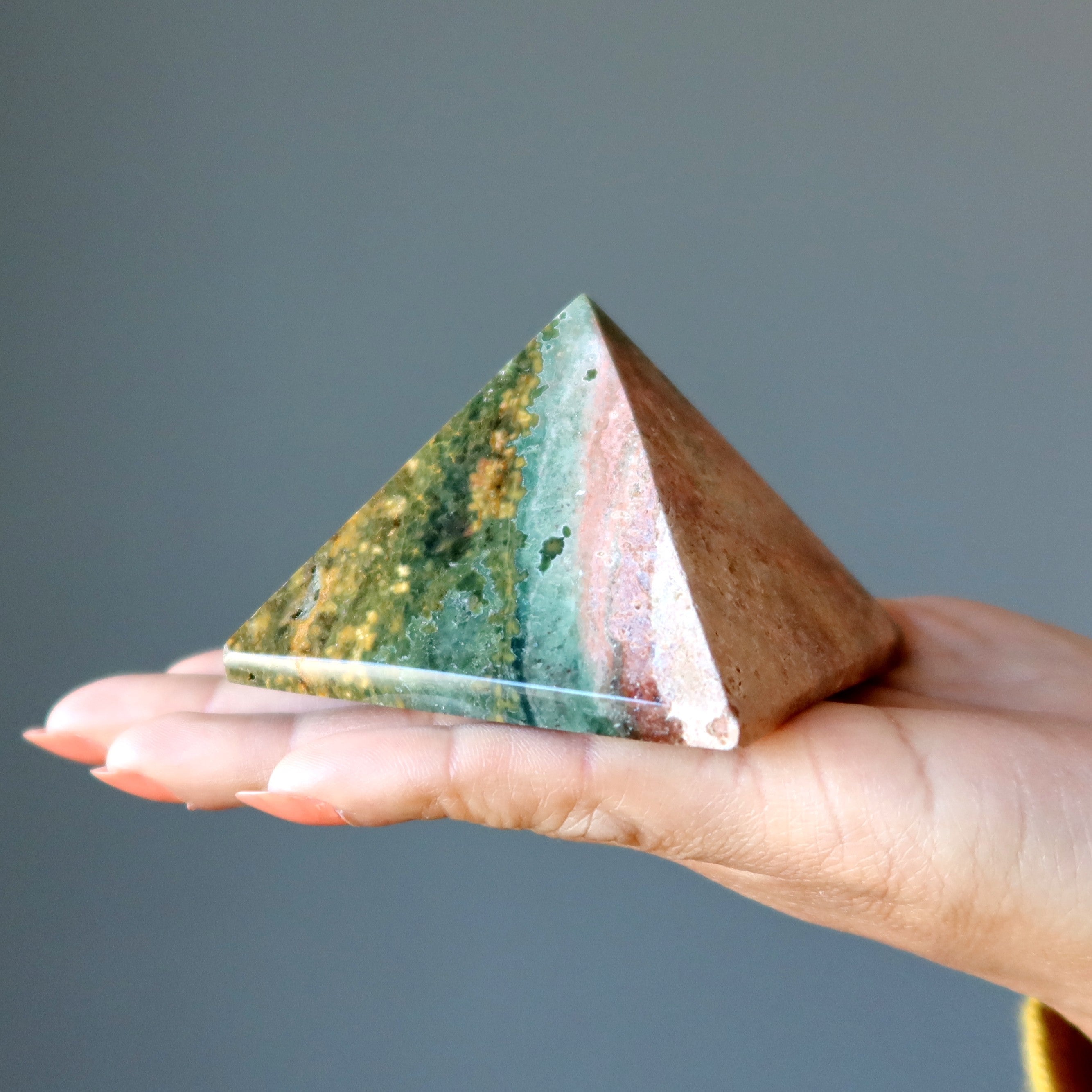Ocean Jasper Pyramid Sacred Golden Green Stone