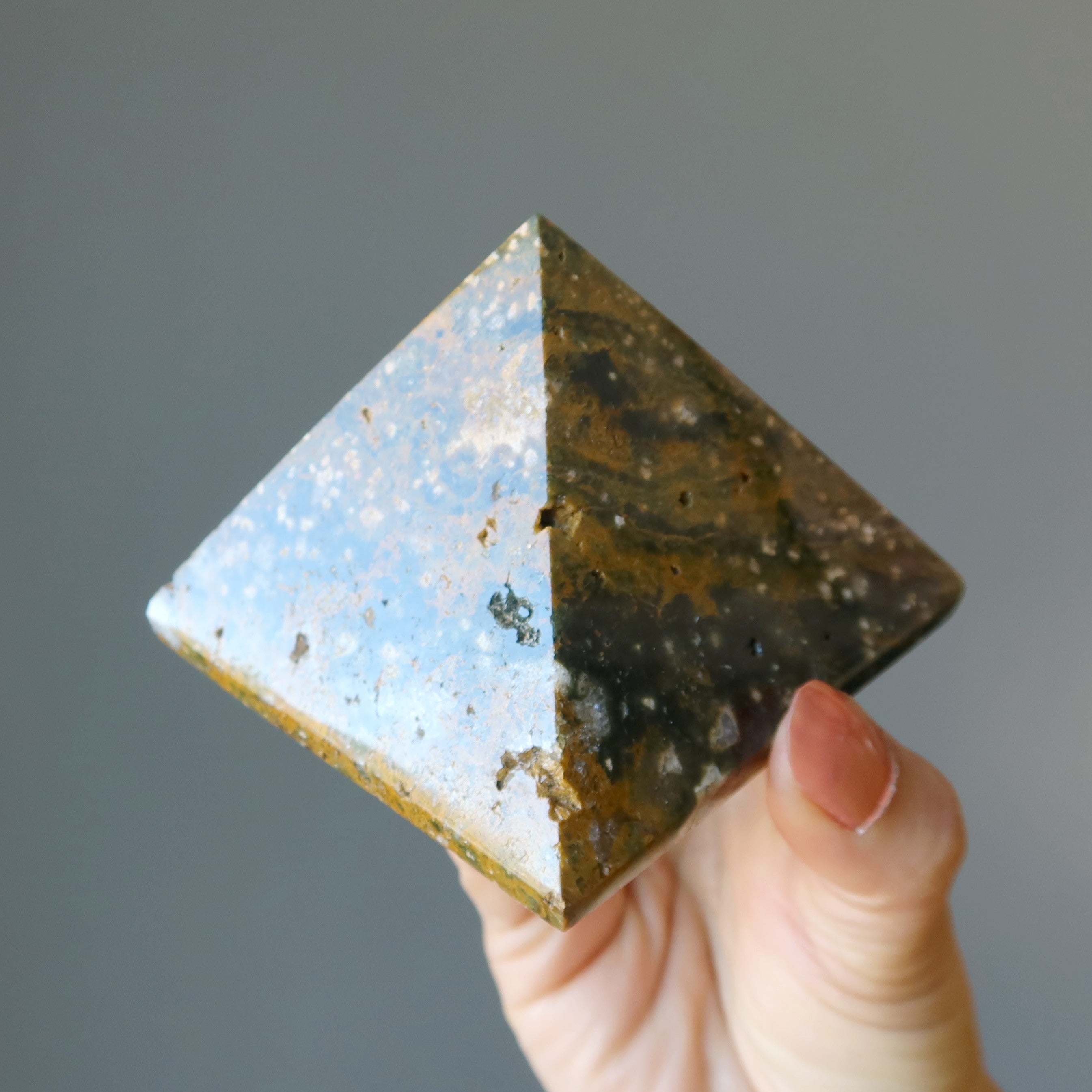Ocean Jasper Pyramid Sacred Golden Green Stone