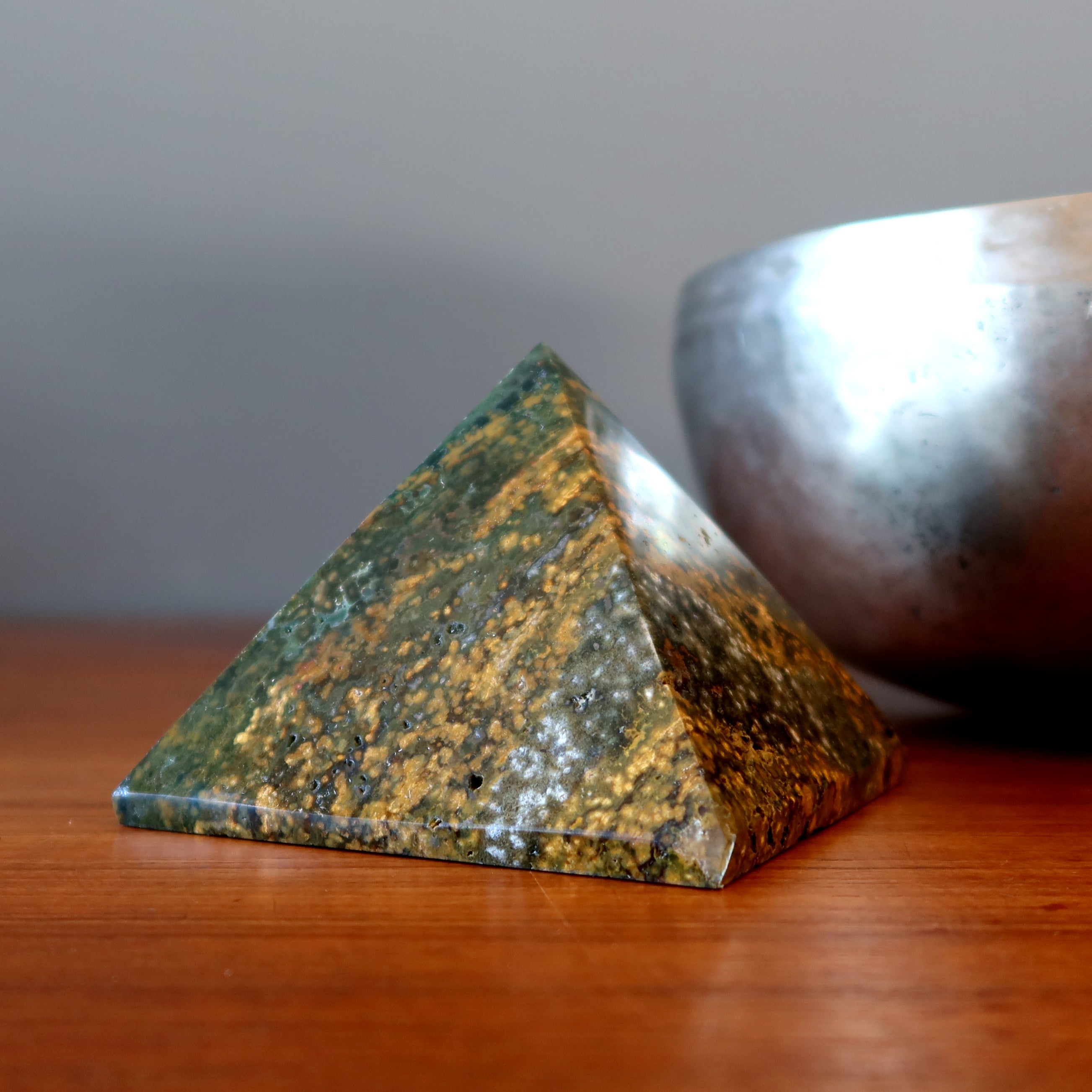 Ocean Jasper Pyramid Sacred Golden Green Stone