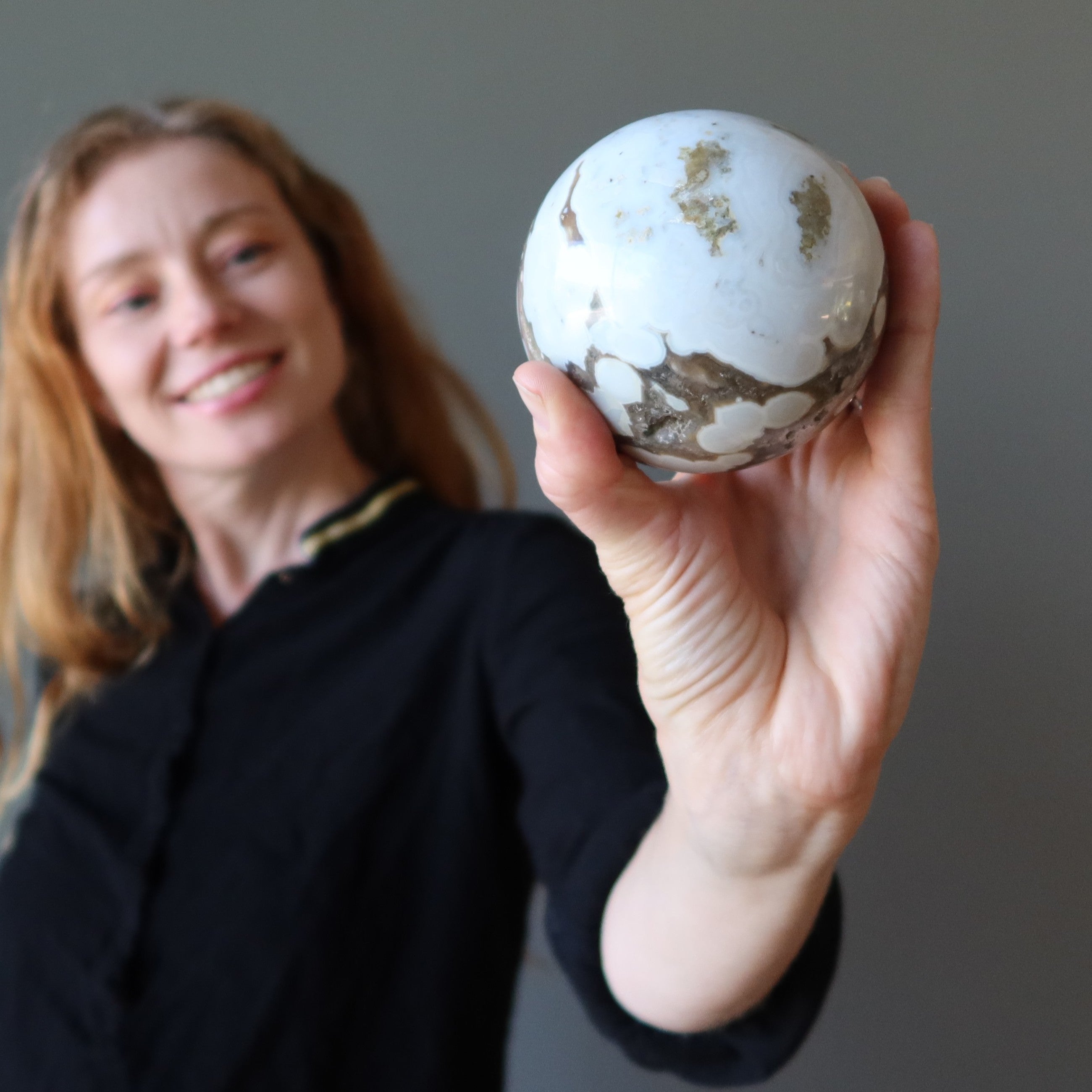 Sphère de Jaspe Océan - Boule de Cristal "Plage de sable blanc"