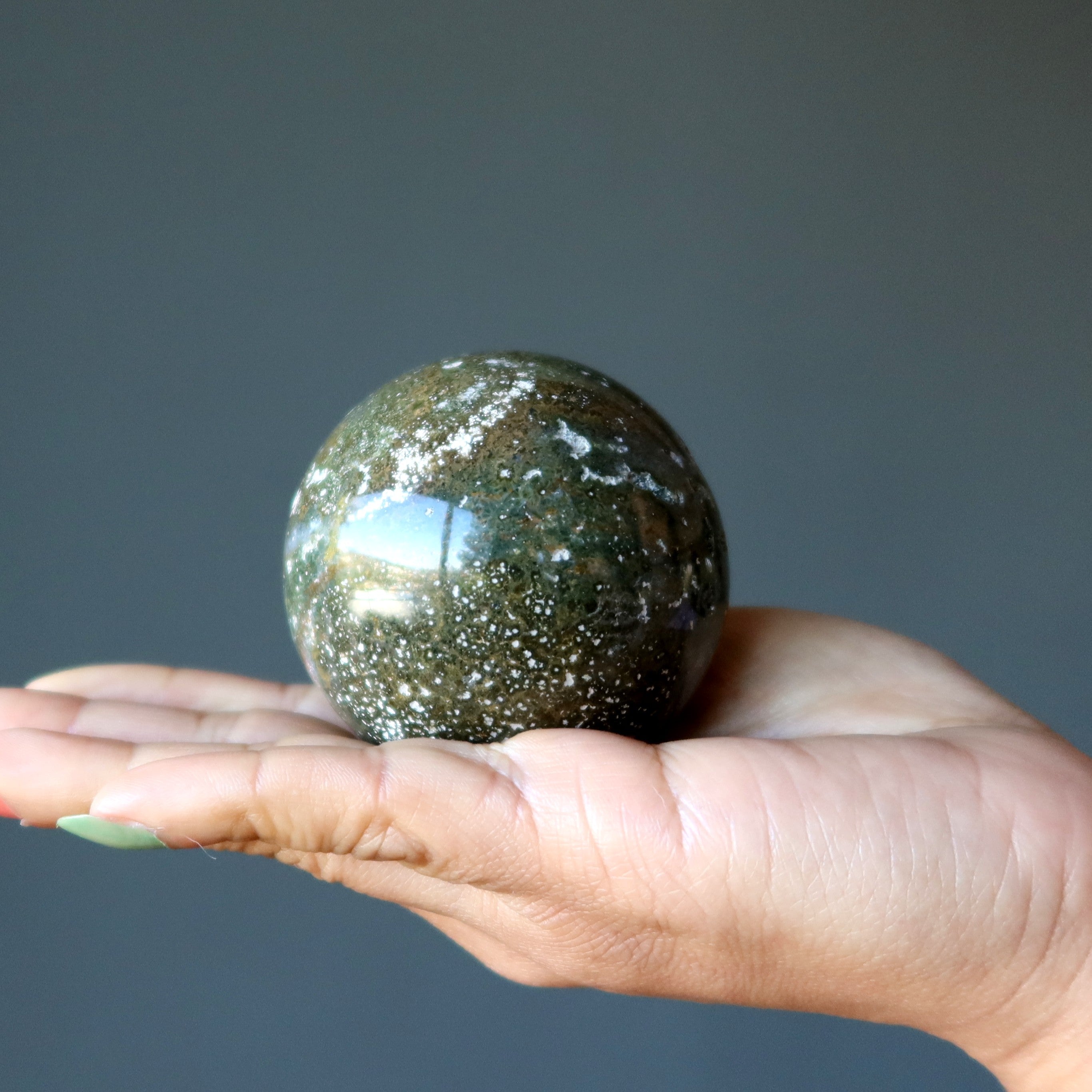 Ocean Jasper Sphere Green White Arctic Crystal Ball