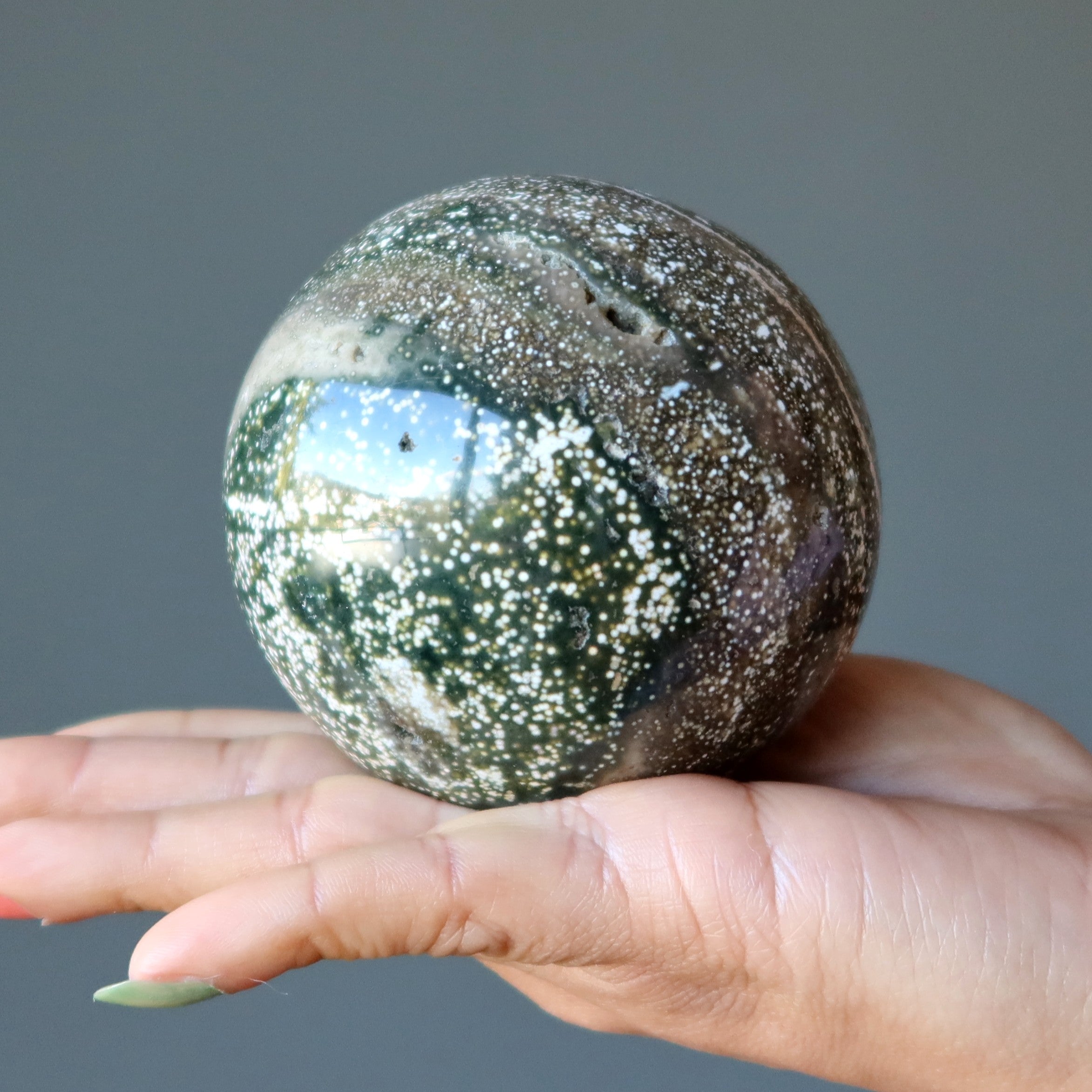 Ocean Jasper Sphere Green White Arctic Crystal Ball