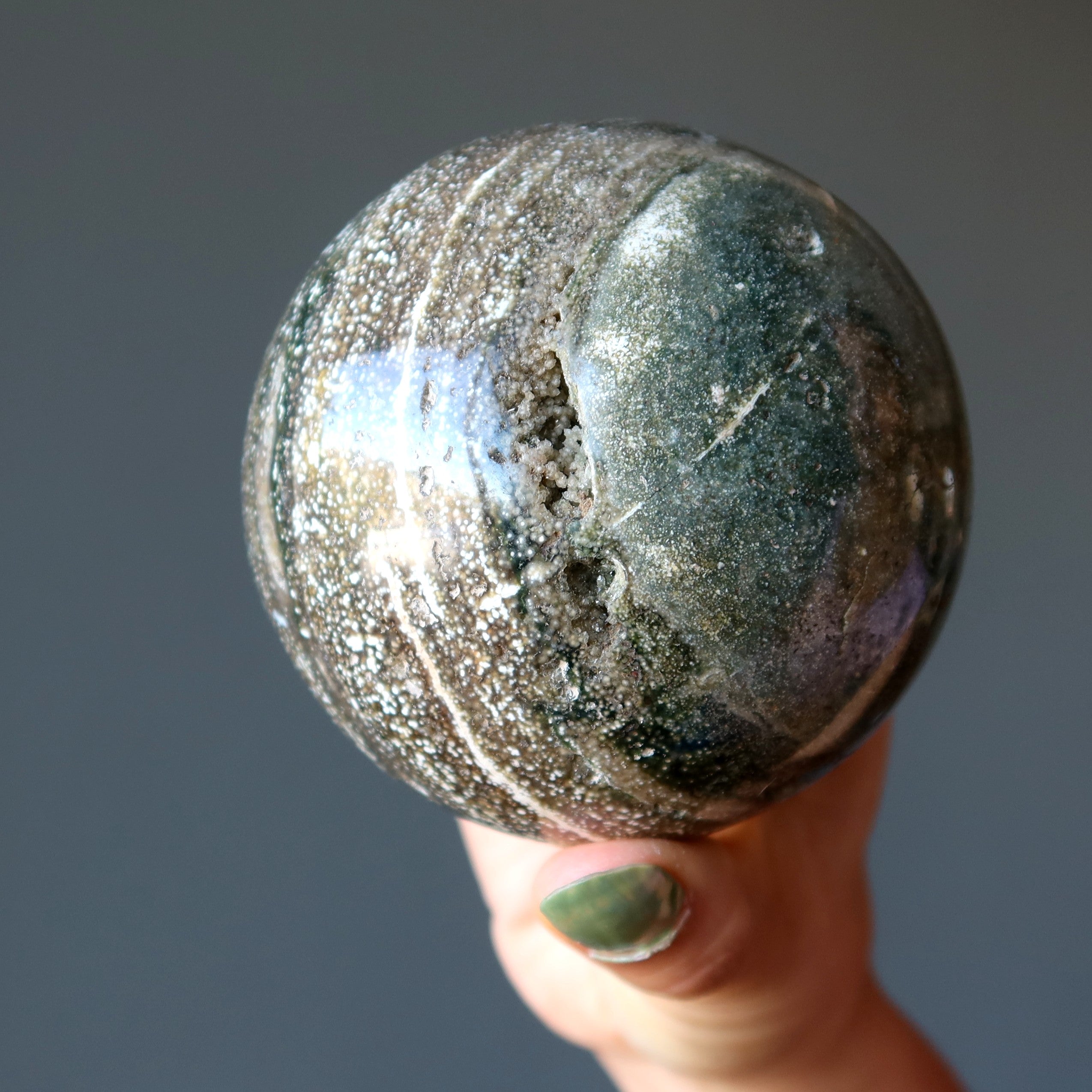 Ocean Jasper Sphere Green White Arctic Crystal Ball