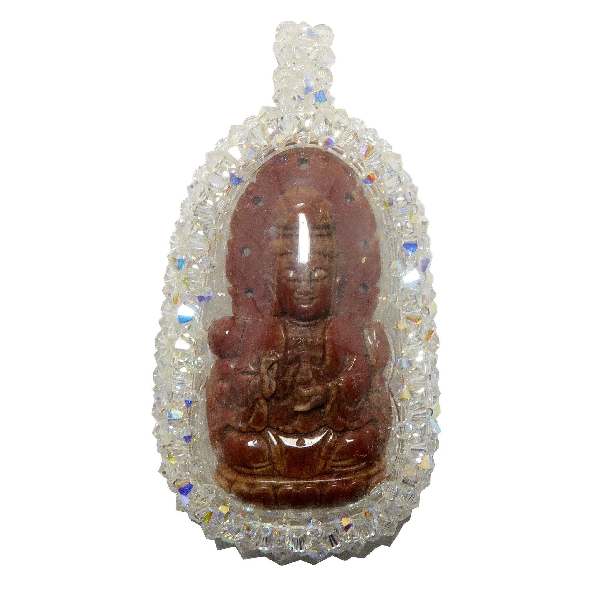 Pendentif Jaspe Rouge Kwan Yin Cristal Swarovski