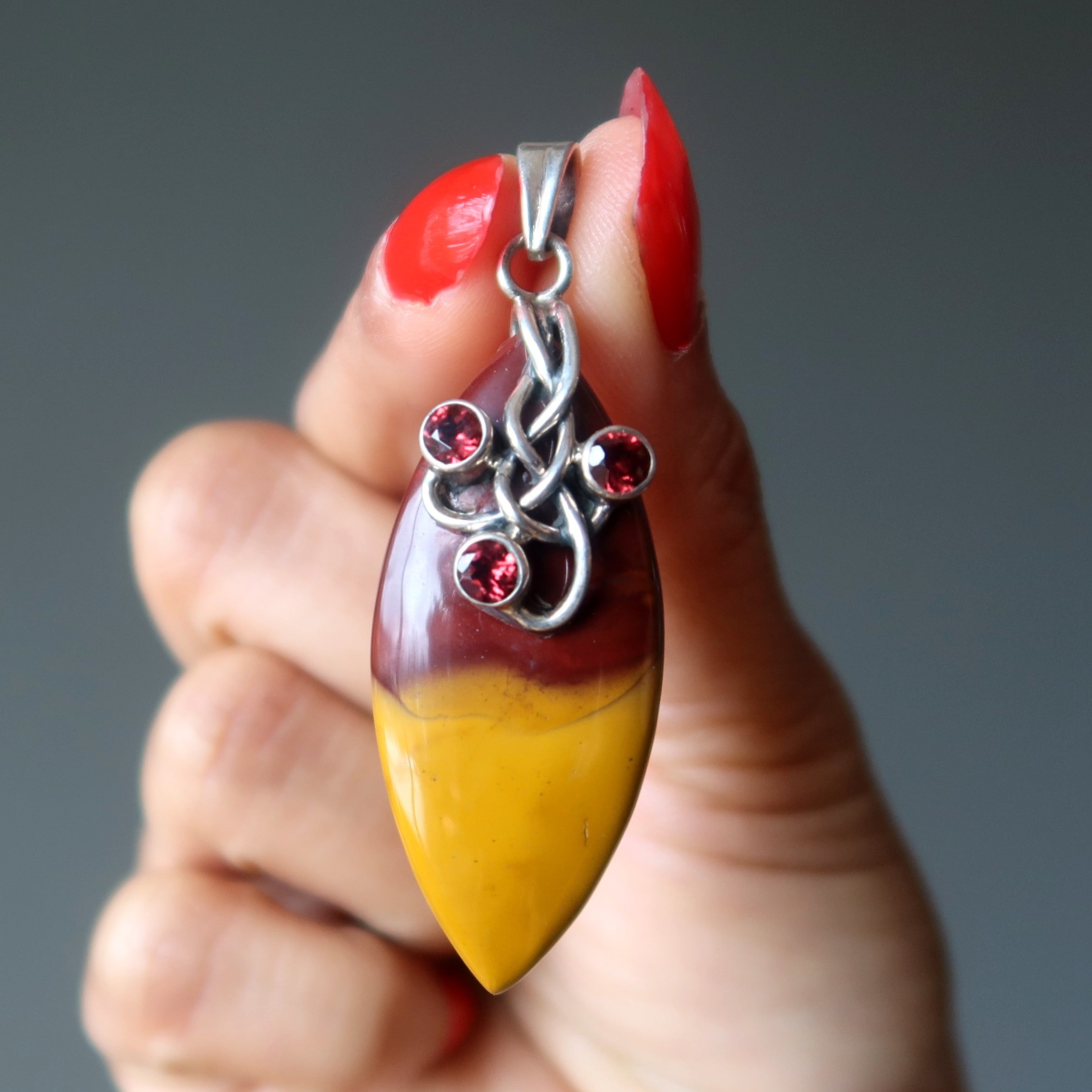 Mookaite Jasper Pendant Garnet Gem Sterling Silver