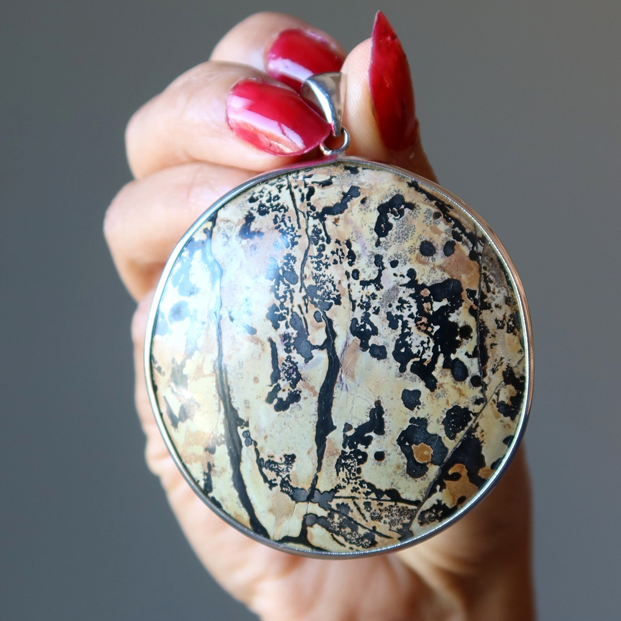 Dendritic Jasper Pendant Nature's Landscape Medallion Silver