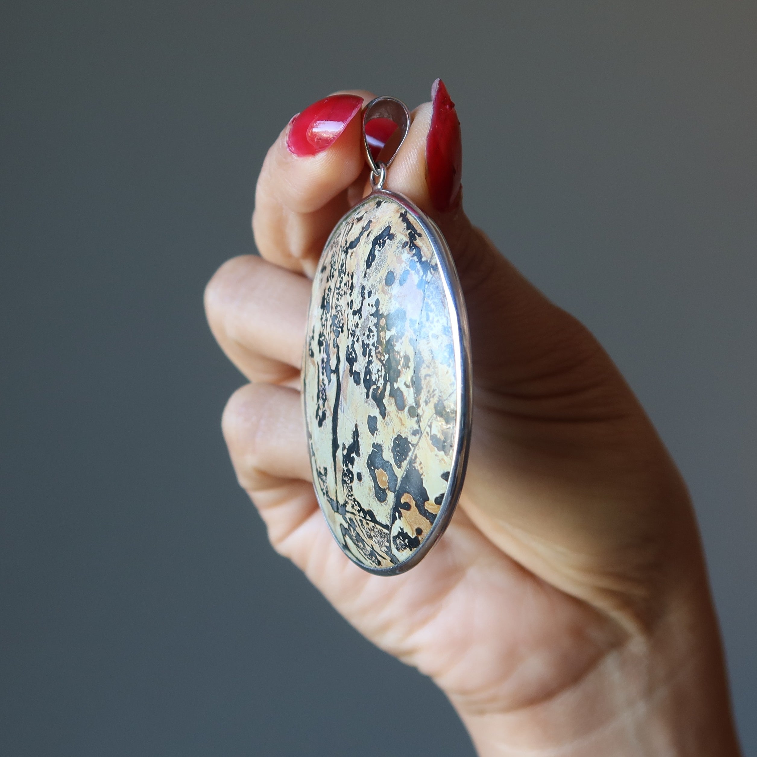 Dendritic Jasper Pendant Nature's Landscape Medallion Silver