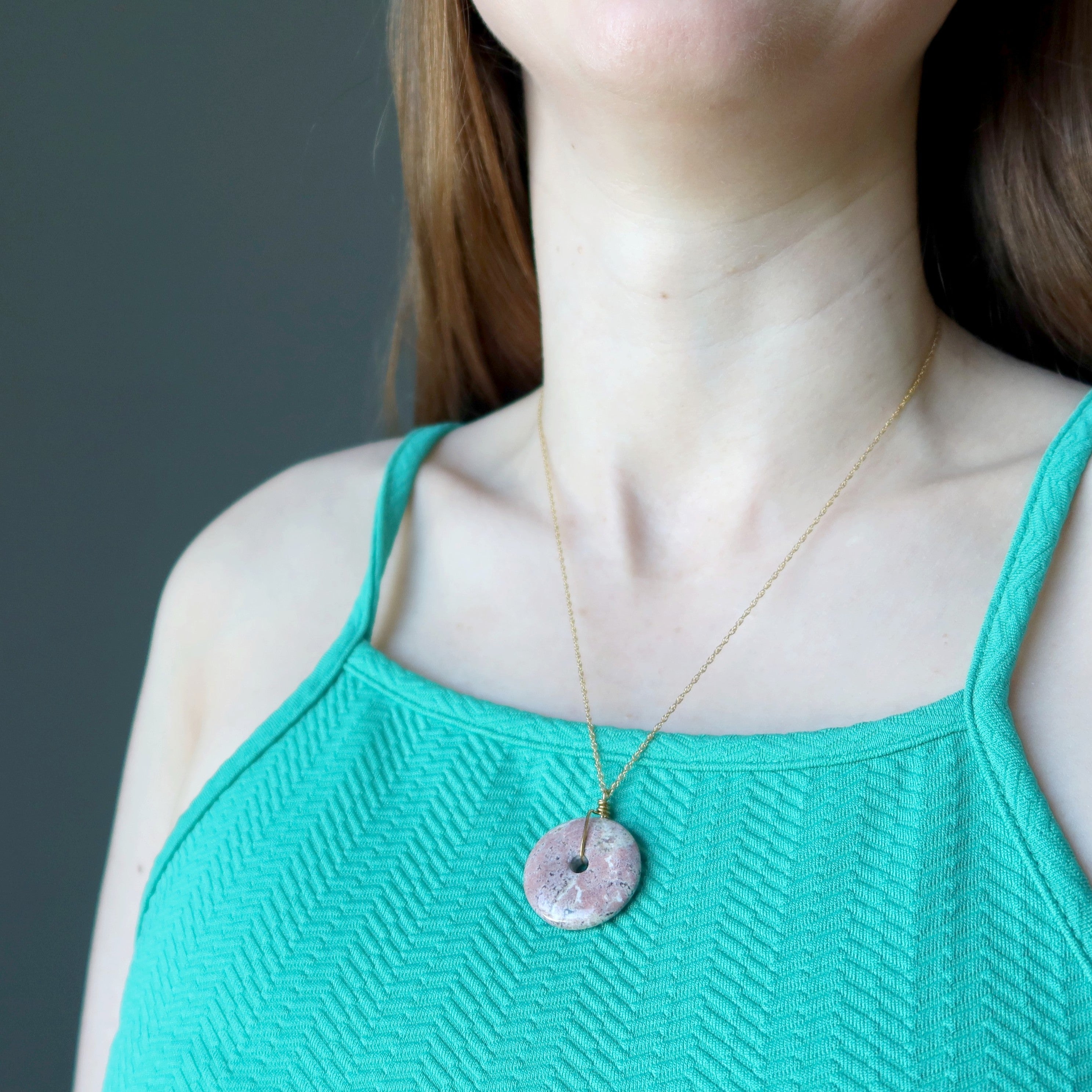 Pink Jasper Necklace Artist's Circle 14-Karat Gold
