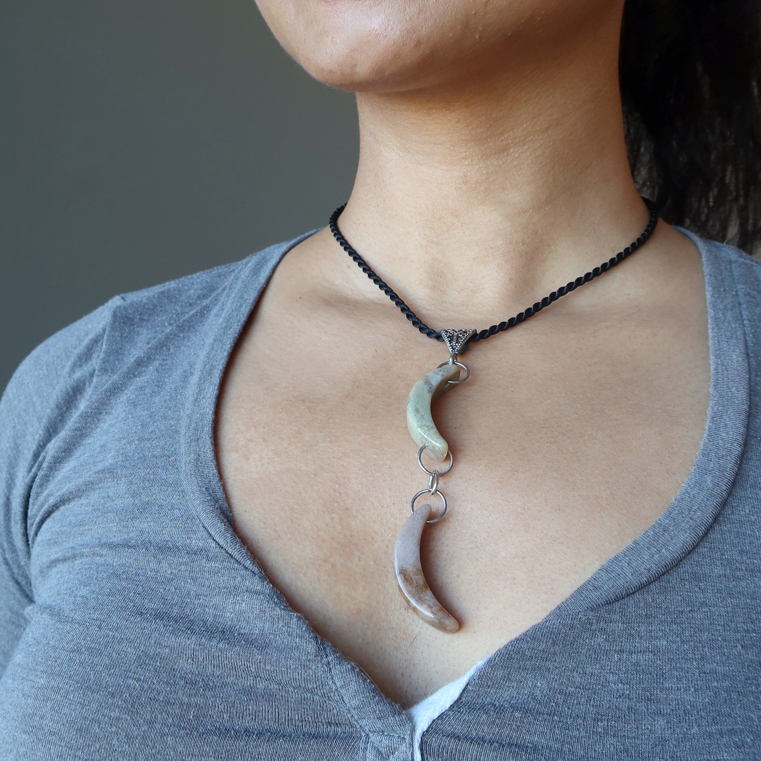 Polychrome Jasper Necklace Double Moon Astrology Crystal
