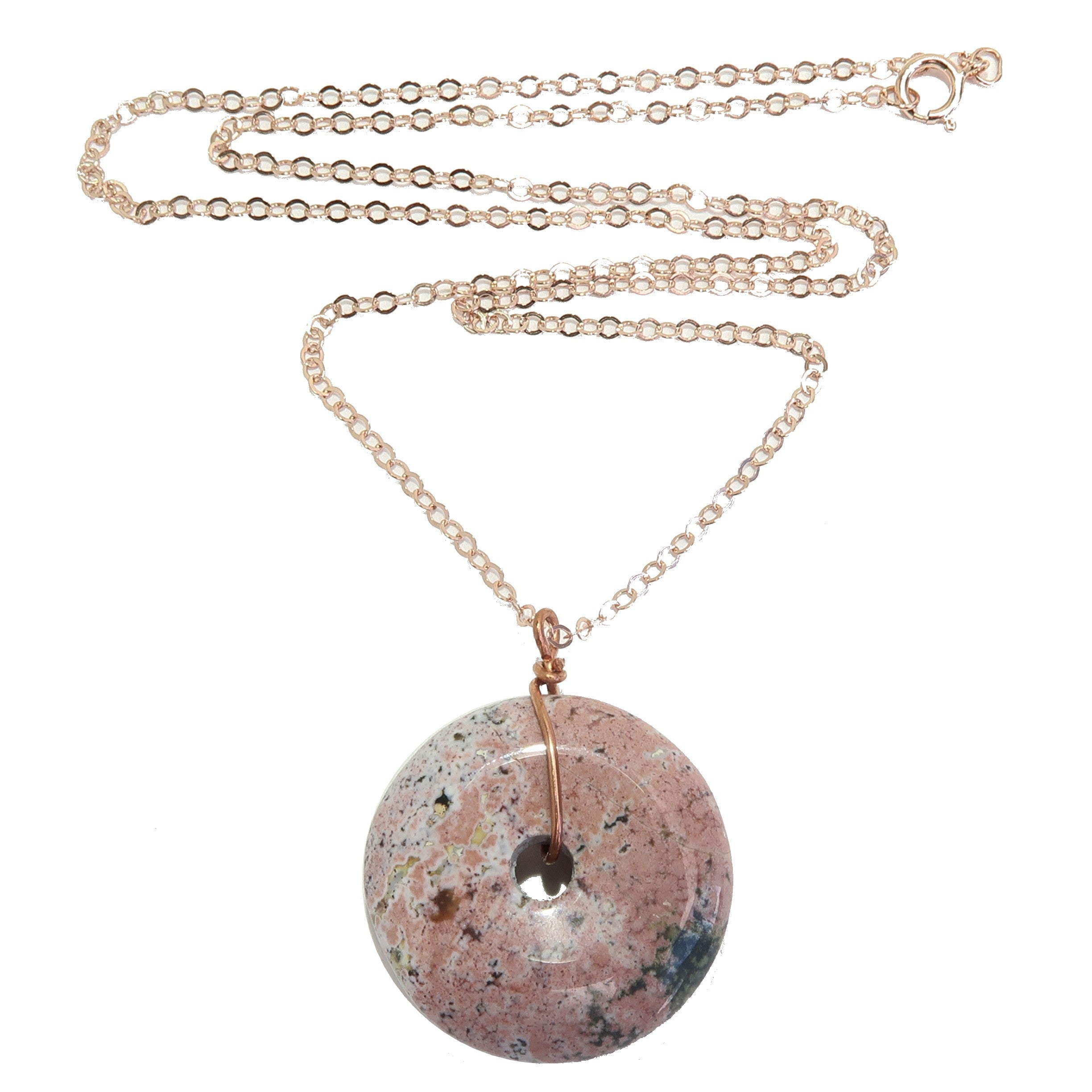 Halskette aus rosa Jaspis, Künstlerkreis, 14 Karat Gold